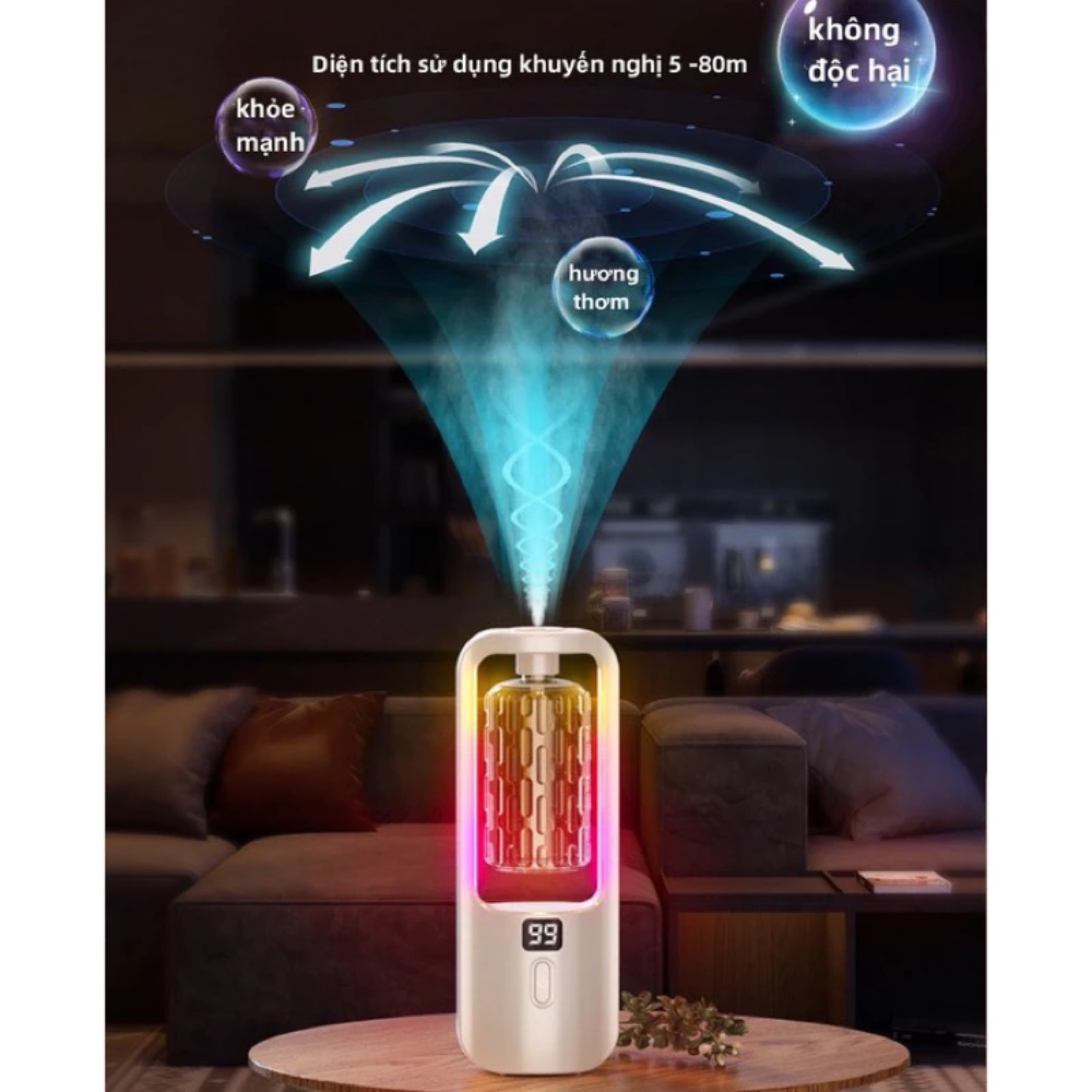 MÁY XÔNG TÁN TINH DẦU MINI PHUN SƯƠNG CÓ ĐÈN