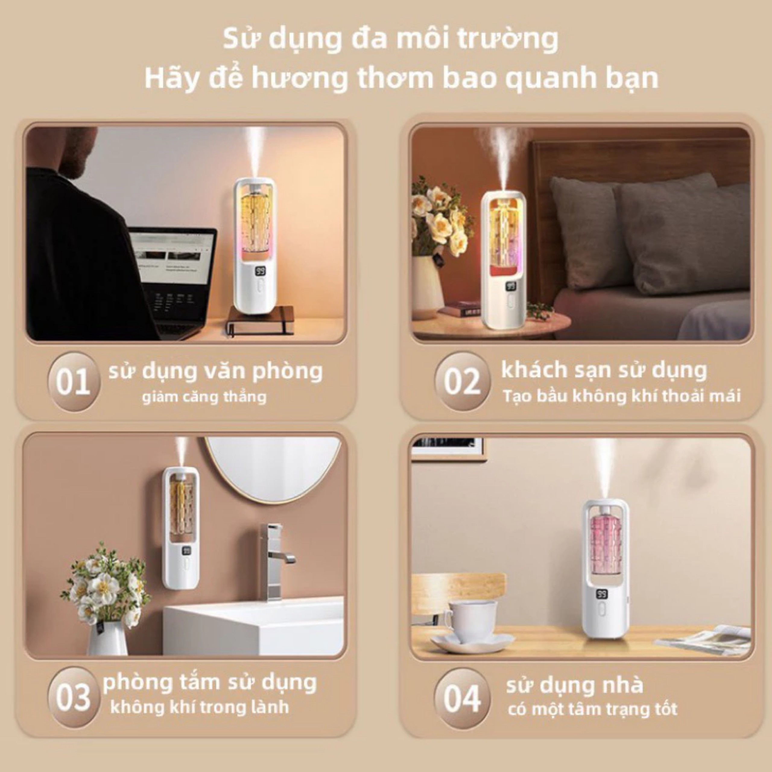 MÁY XÔNG TÁN TINH DẦU MINI PHUN SƯƠNG CÓ ĐÈN
