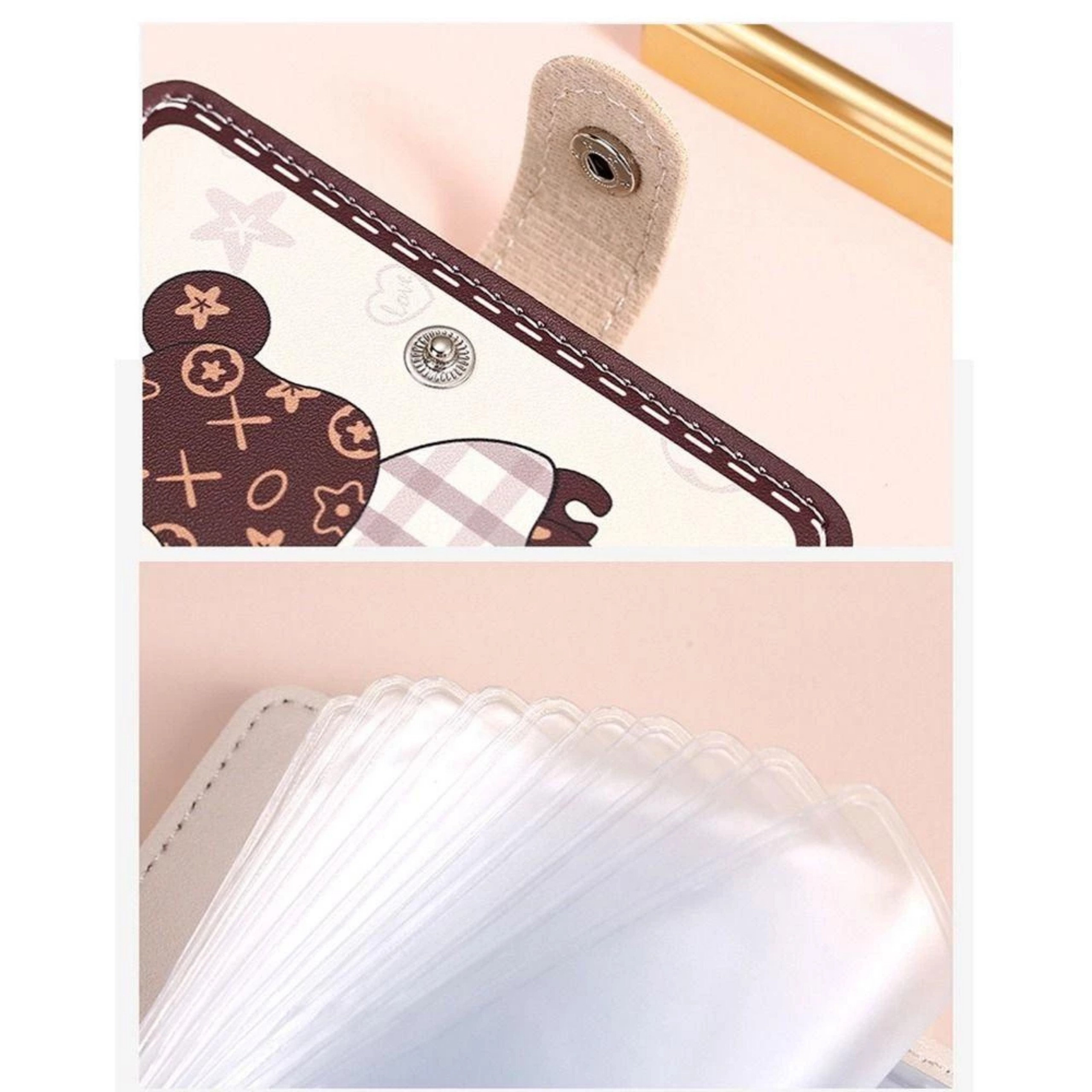 VÍ MINI GẤP 2 HỌA TIẾT GẤU NÂU