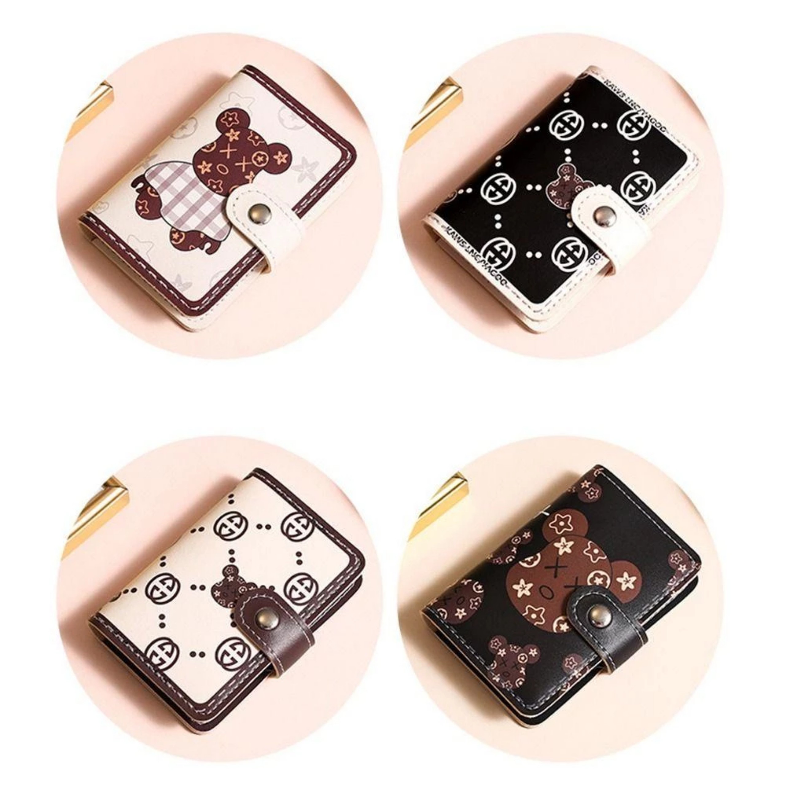 VÍ MINI GẤP 2 HỌA TIẾT GẤU NÂU