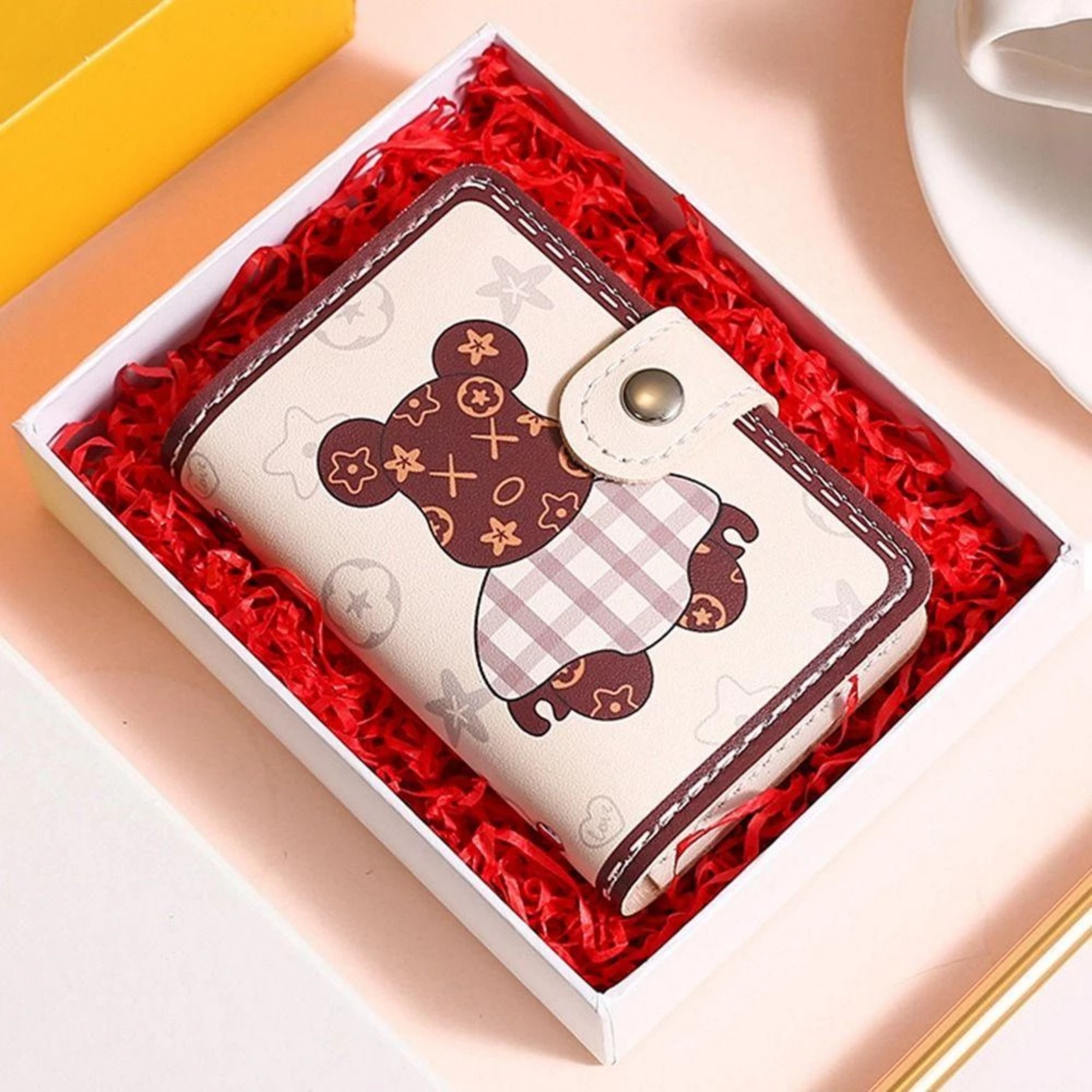 VÍ MINI GẤP 2 HỌA TIẾT GẤU NÂU