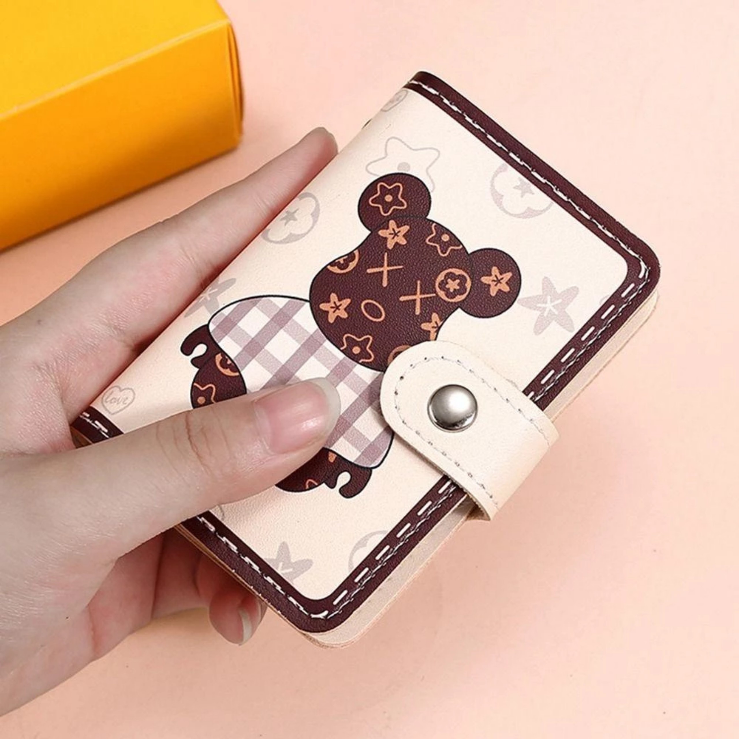 VÍ MINI GẤP 2 HỌA TIẾT GẤU NÂU