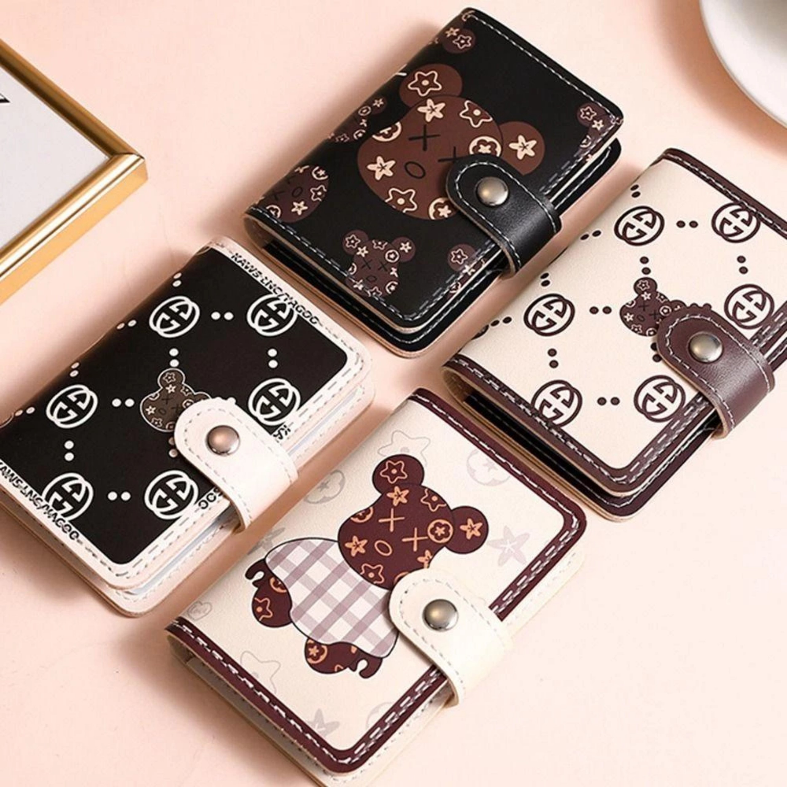 VÍ MINI GẤP 2 HỌA TIẾT GẤU NÂU