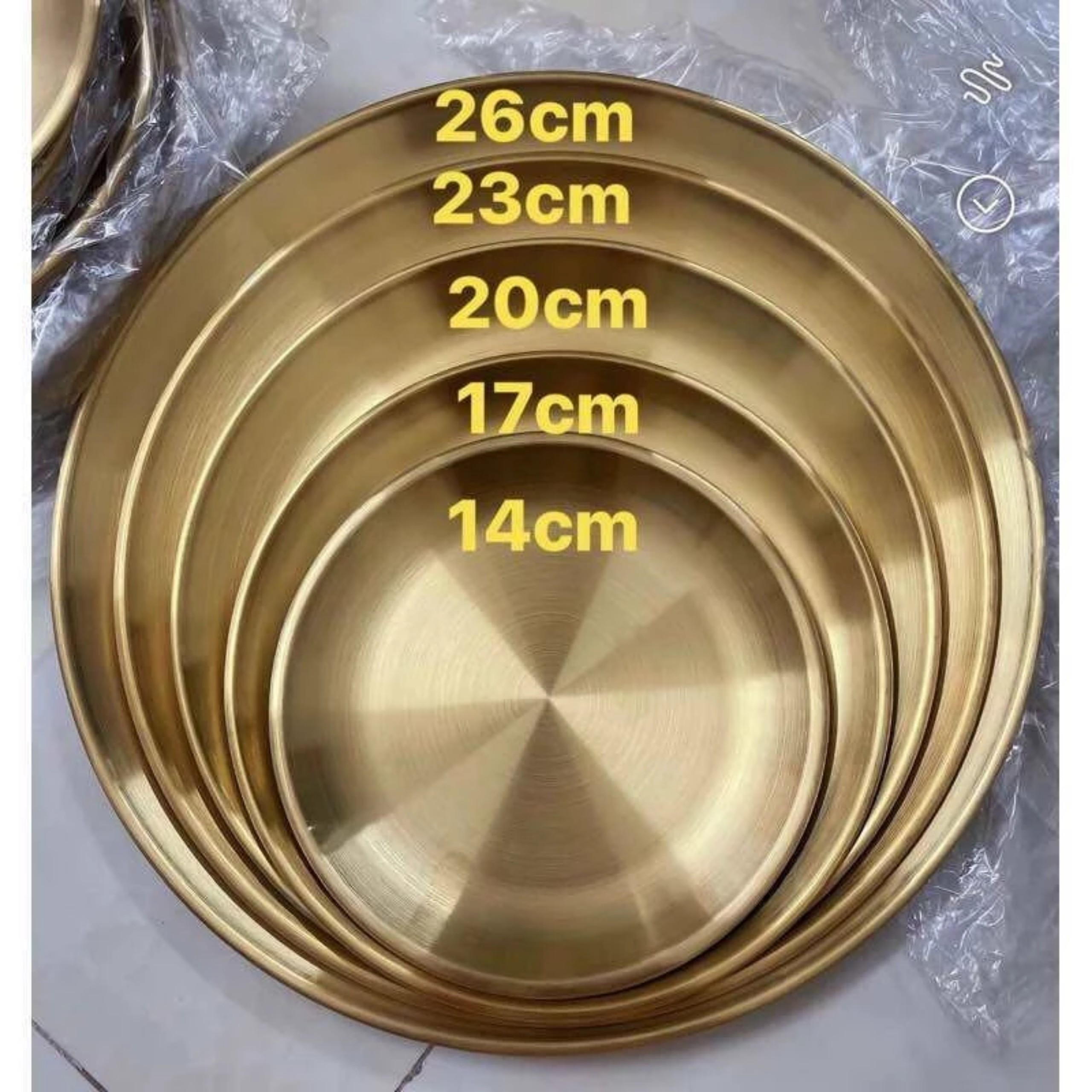 SET 5 DĨA INOX MẠ VÀNG NHIỀU KÍCH CỠ