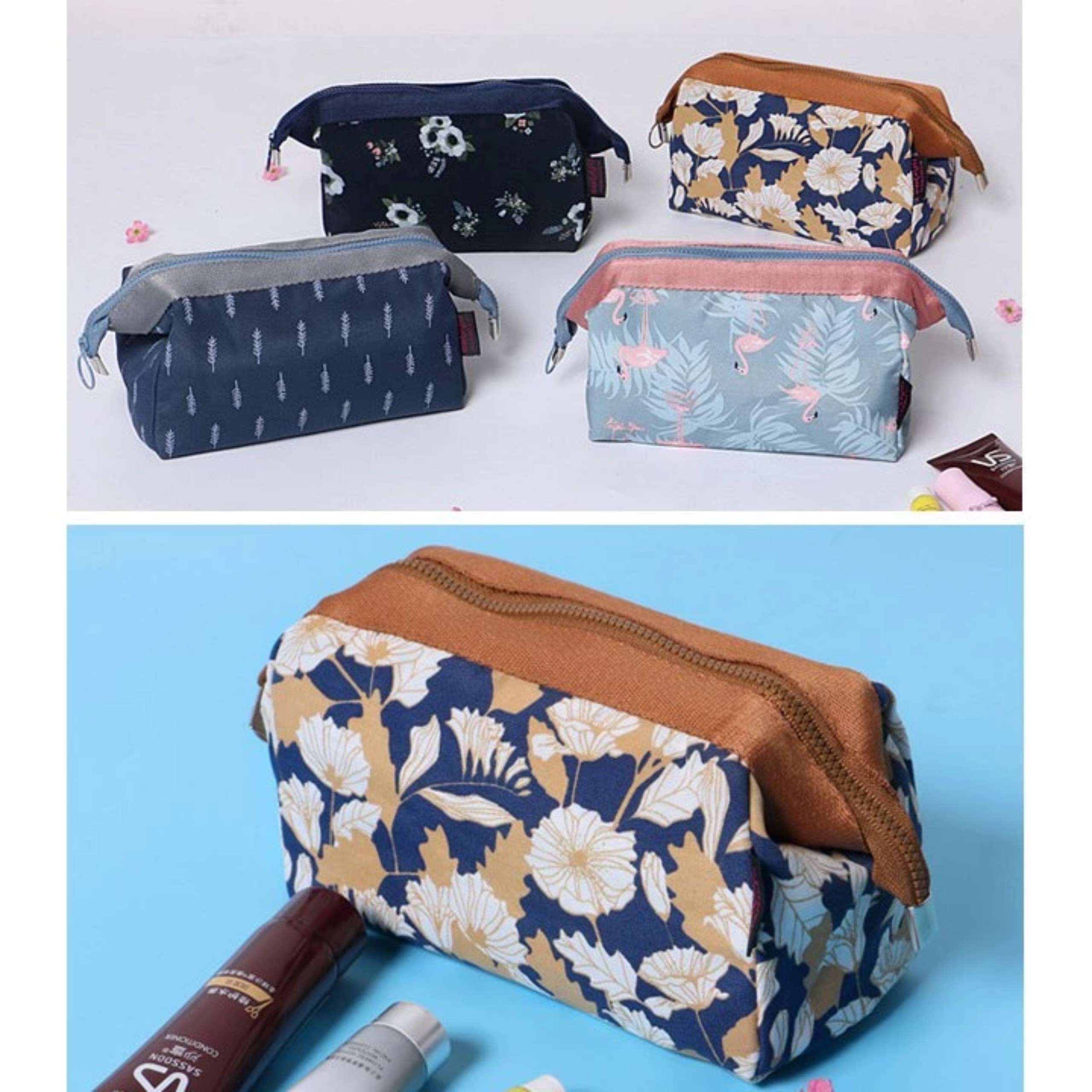 TÚI ĐỰNG MĨ PHẨM HÌNH HẠT HOA VĂN