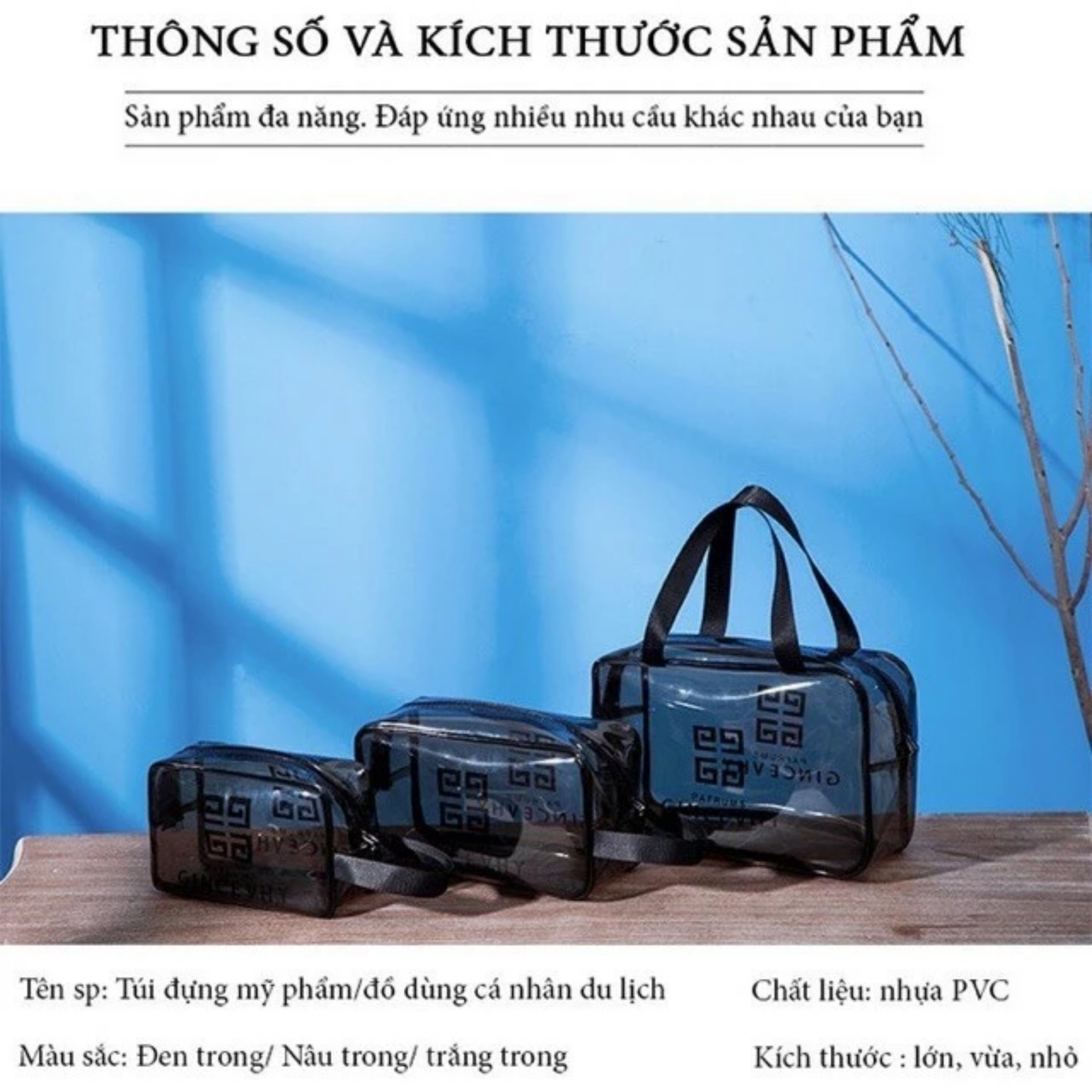 SET 3 TÚI MỸ PHẨM NHỰA TRONG SUỐT