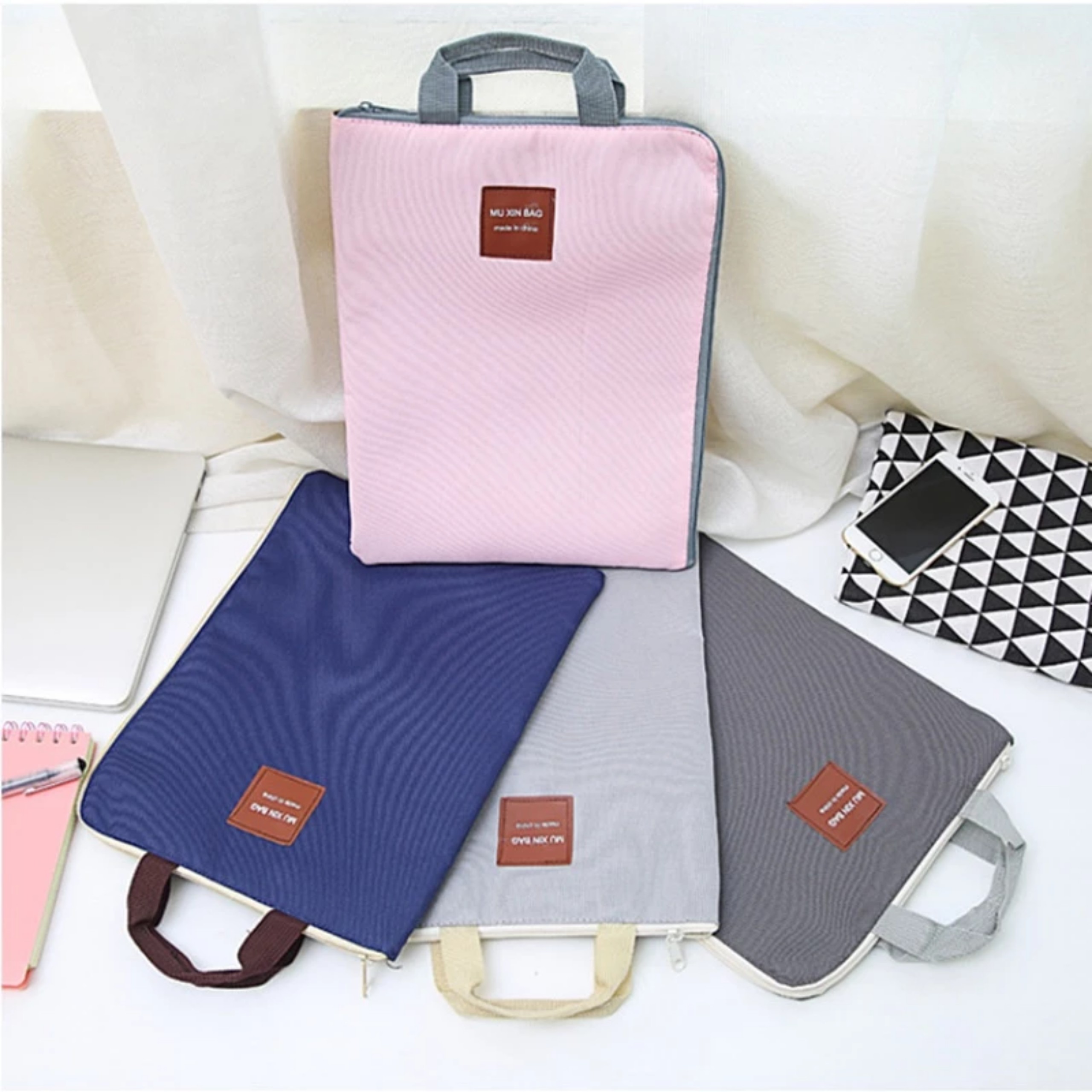 TÚI VẢI CANVAS ĐỰNG TÀI LIỆU A4 CÓ QUAI XÁCH KHÓA KÉO TIỆN LỢI