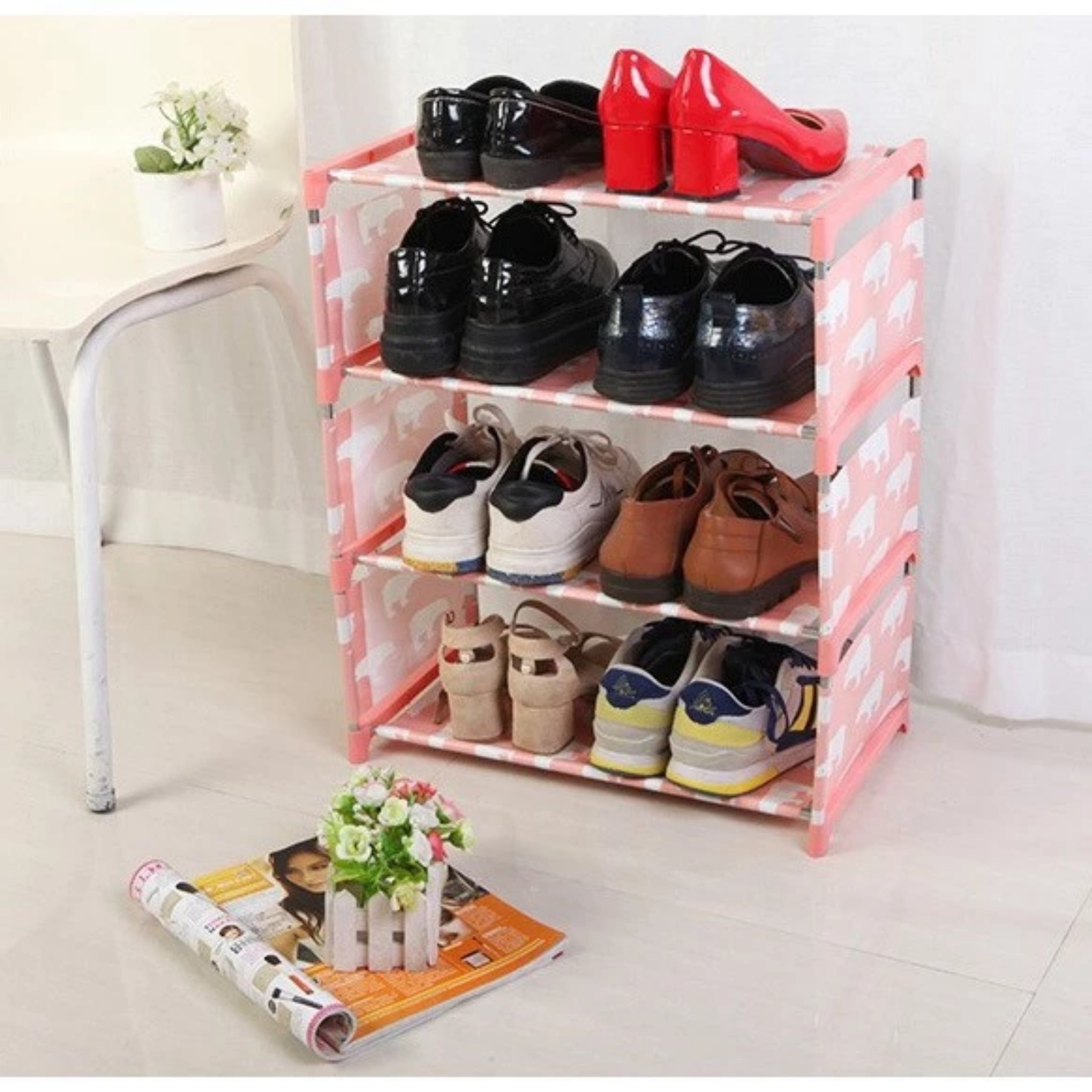 KỆ GIÀY DÉP VẢI 4 TẦNG HOA VĂN