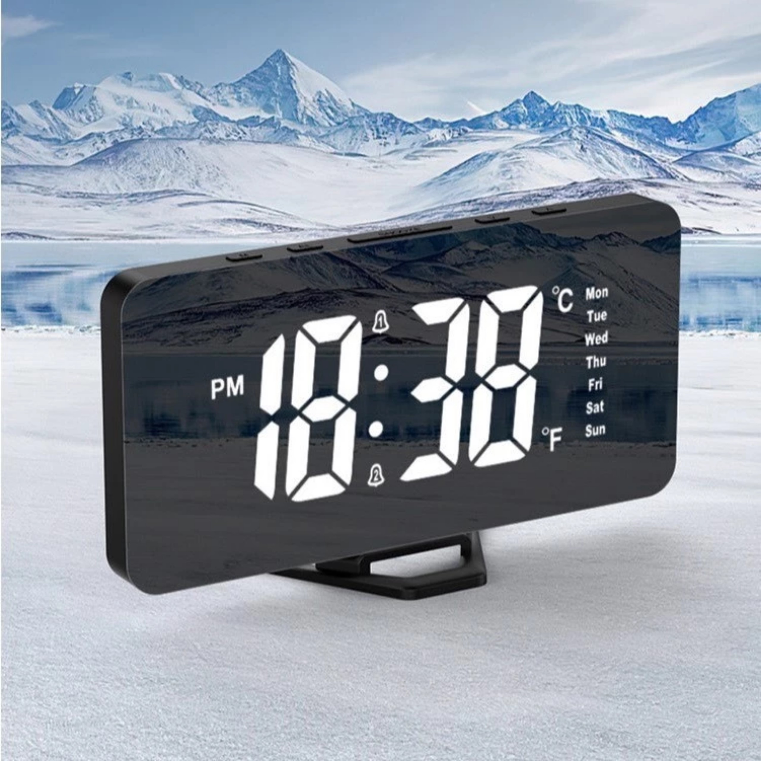 ĐỒNG HỒ ĐIỆN TỬ ĐÈN LED ĐỂ BÀN TRÁNG GƯƠNG ĐO NHIỆT ĐỘ THỜI TIẾT BÁO THỨC