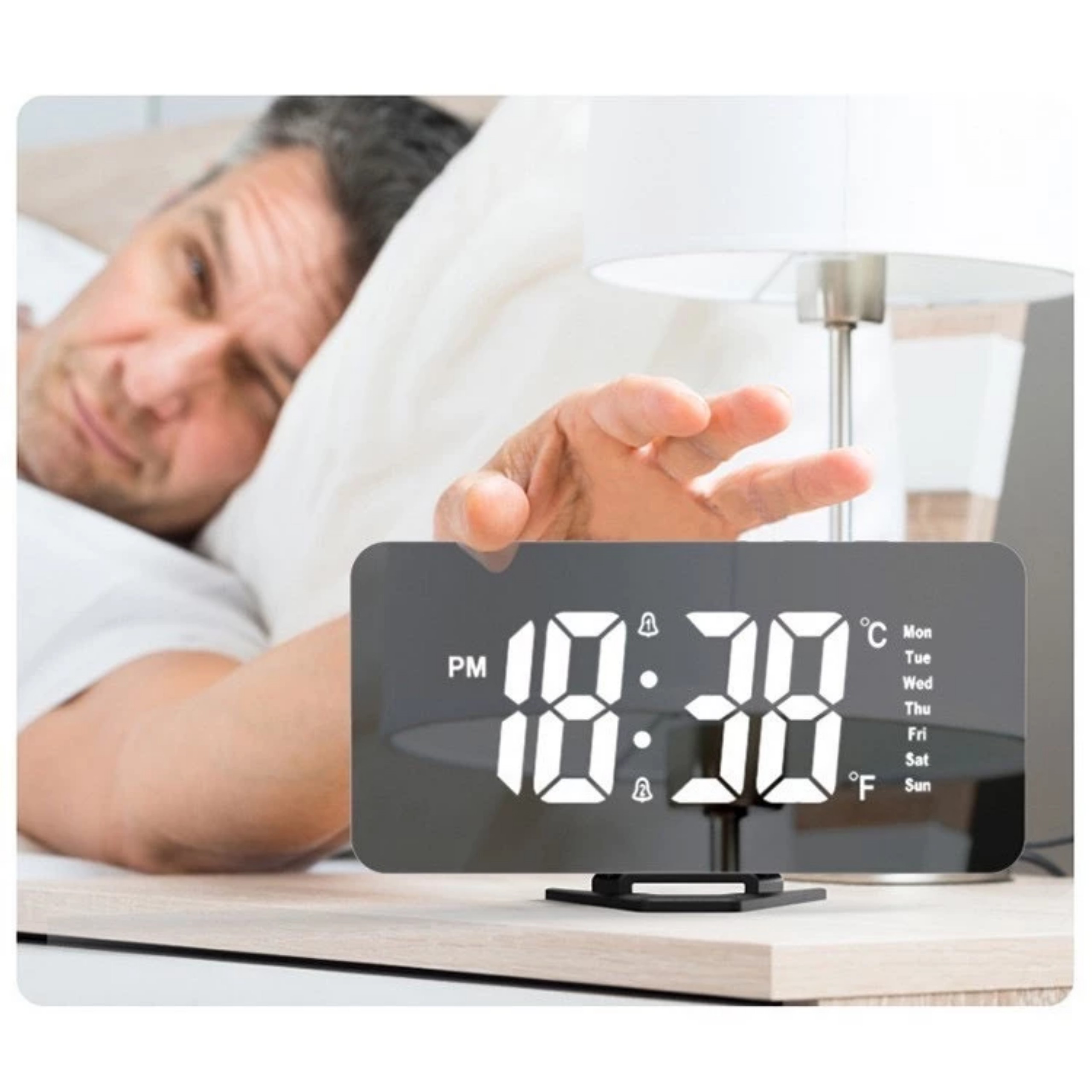 ĐỒNG HỒ ĐIỆN TỬ ĐÈN LED ĐỂ BÀN TRÁNG GƯƠNG ĐO NHIỆT ĐỘ THỜI TIẾT BÁO THỨC