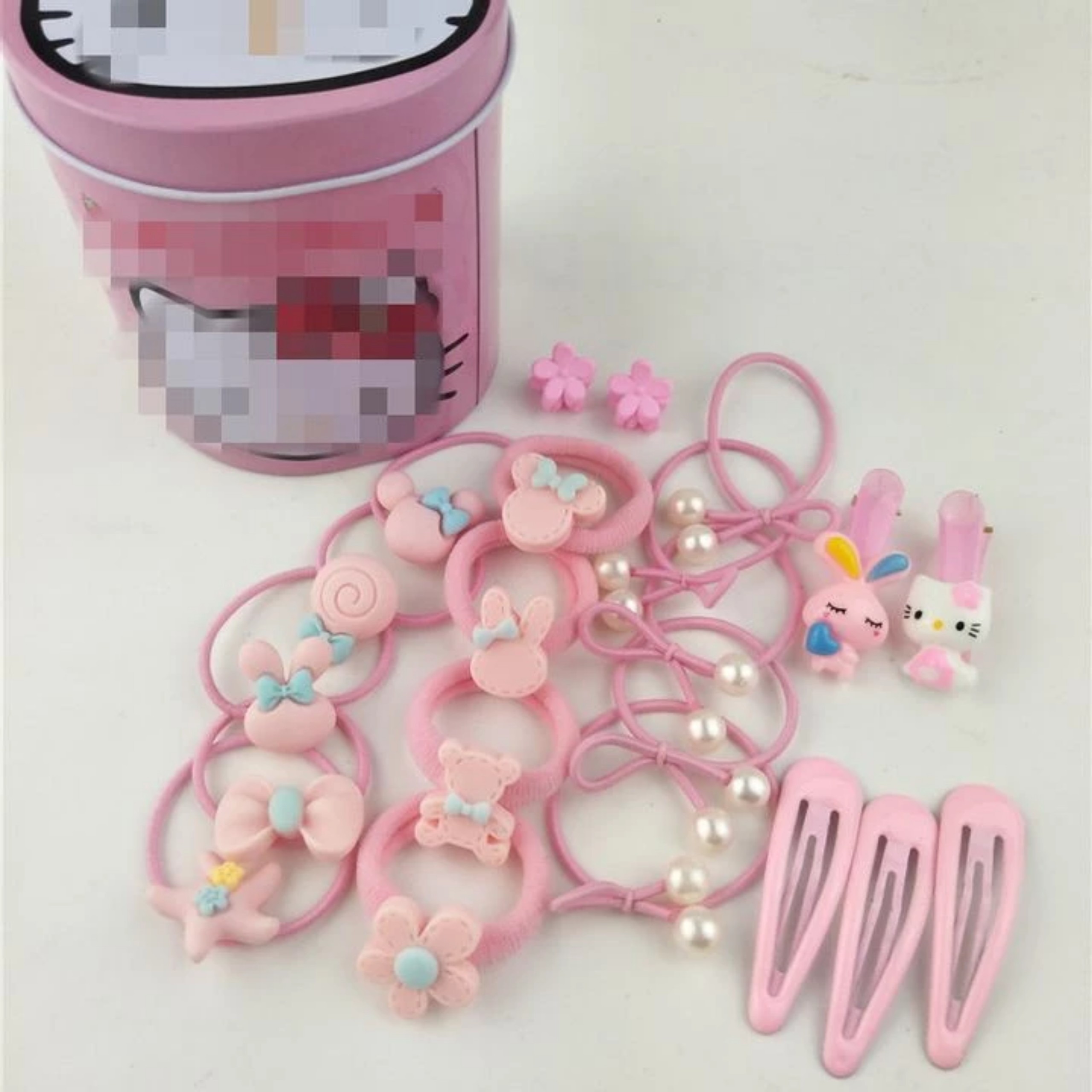 HỘP THUN VÀ KẸP TÓC KITTY CHO BÉ