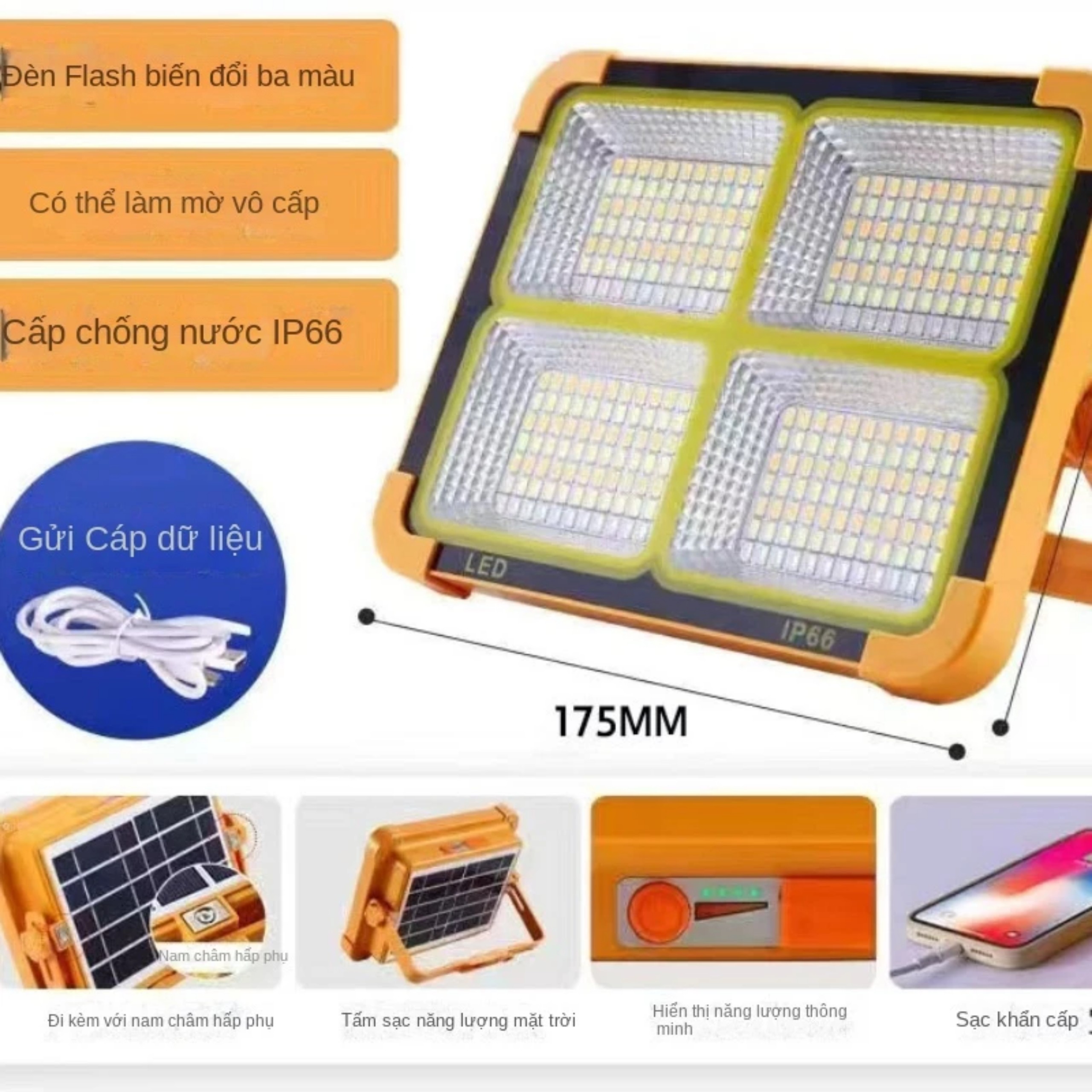 ĐÈN PHA LED NĂNG LƯỢNG MẶT TRỜI XÁCH TAY