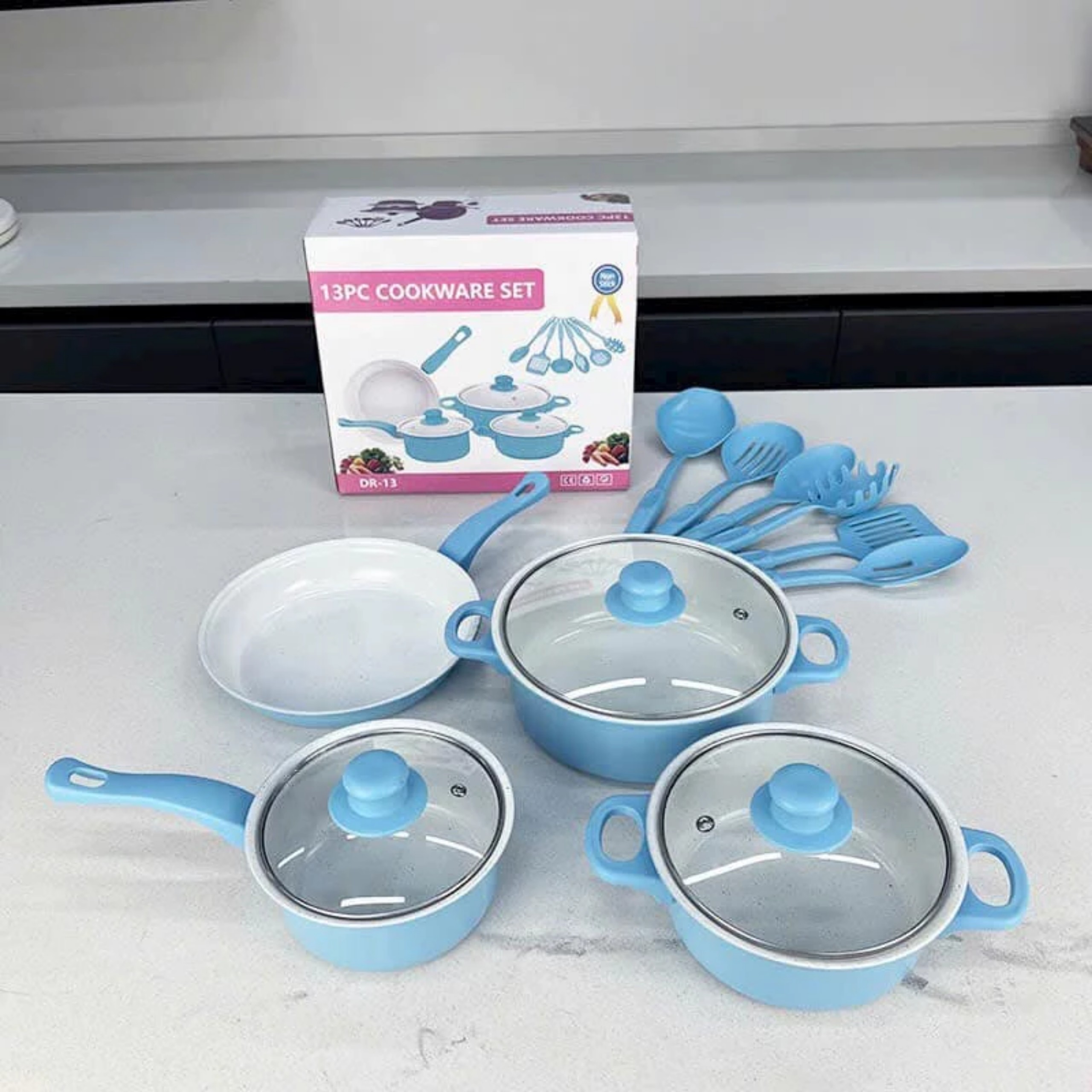 BỘ NỒI KÈM CHẢO 13 CHI TIẾT MÀU XANH DƯƠNG