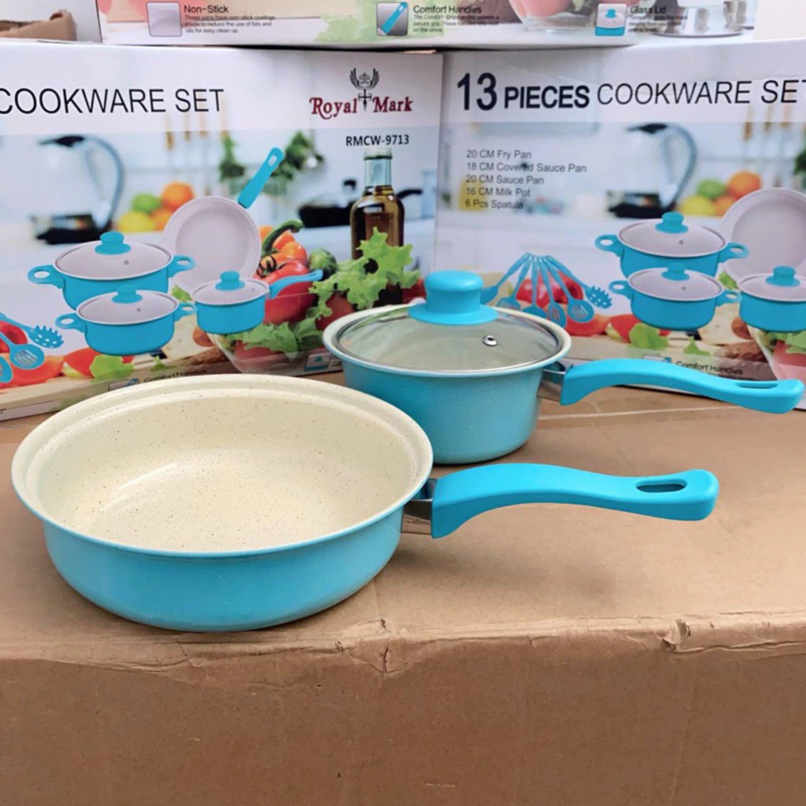 BỘ NỒI KÈM CHẢO 13 CHI TIẾT MÀU XANH DƯƠNG