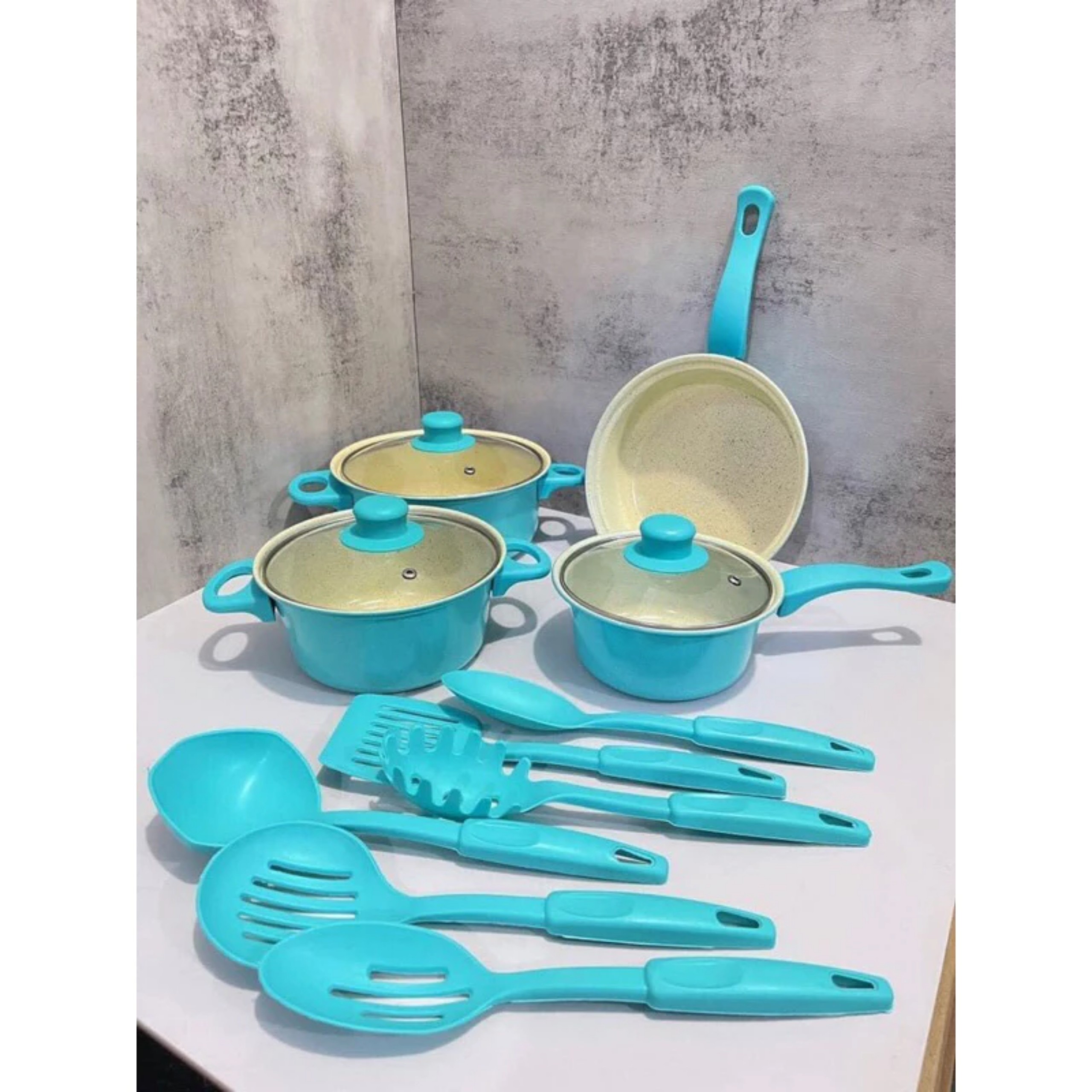 BỘ NỒI KÈM CHẢO 13 CHI TIẾT MÀU XANH DƯƠNG