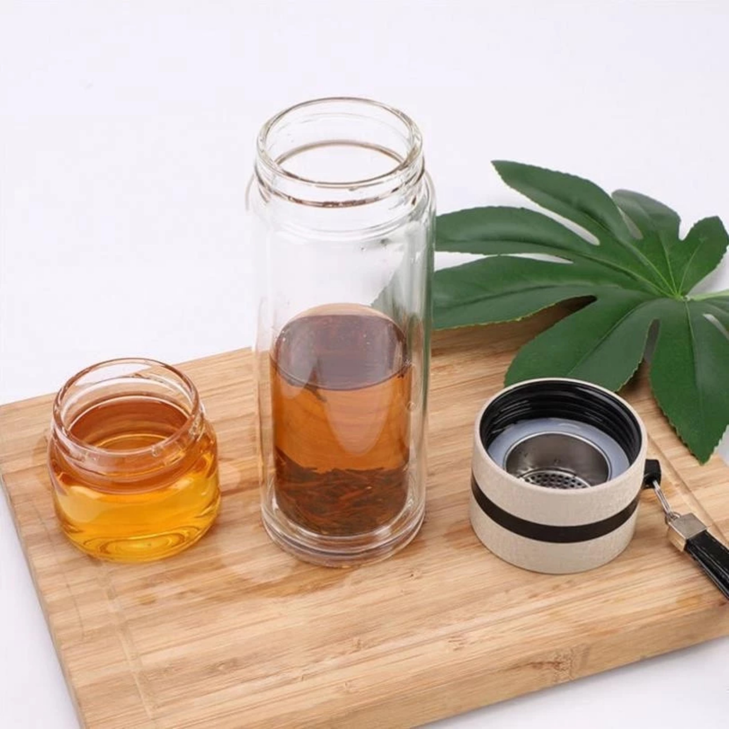 BÌNH TRÀ THỦY TINH CÓ KHAY LỌC 450ML