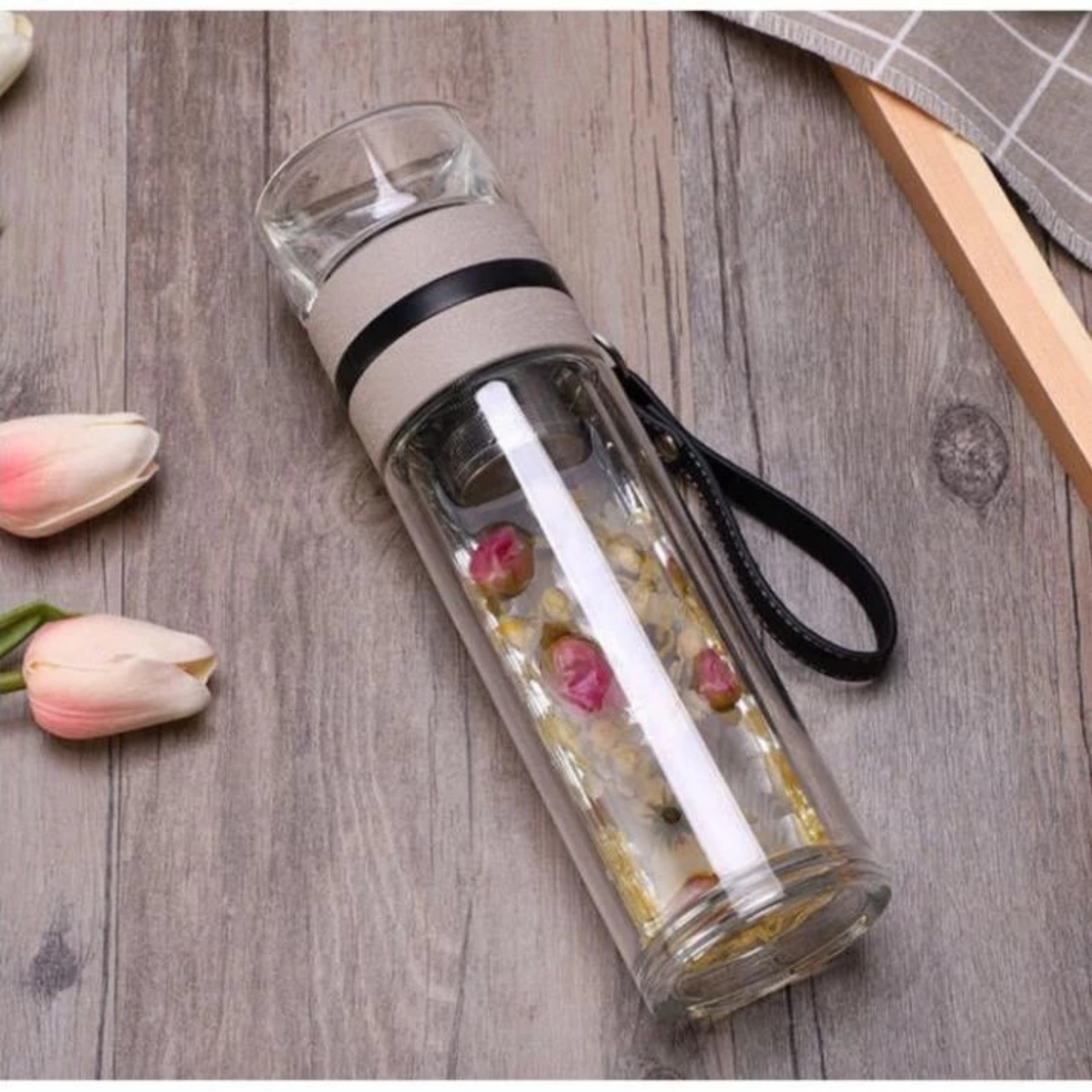 BÌNH TRÀ THỦY TINH CÓ KHAY LỌC 450ML