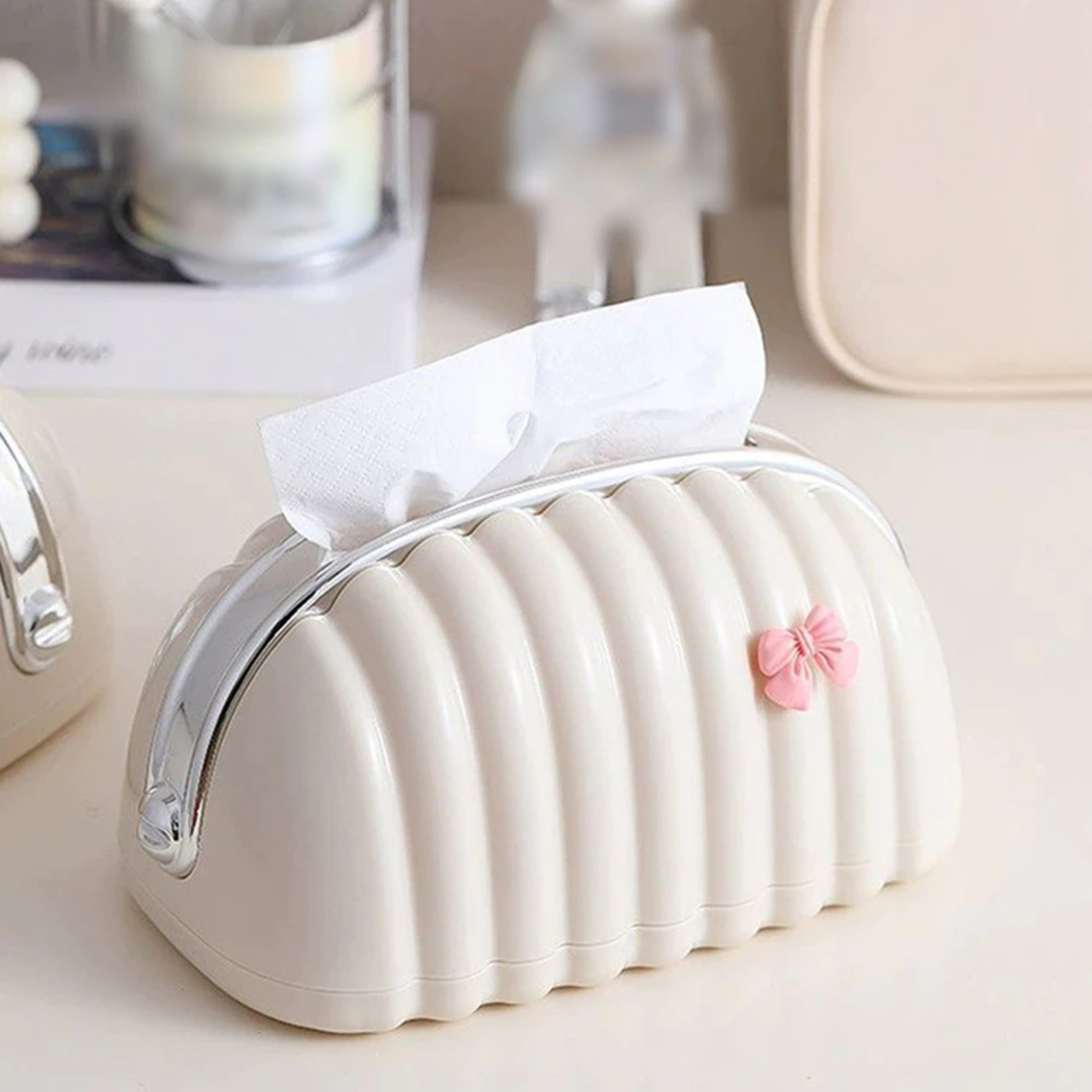 HỘP ĐỰNG KHĂN GIẤY DẠNG TÚI XÁCH KÈM NƠ