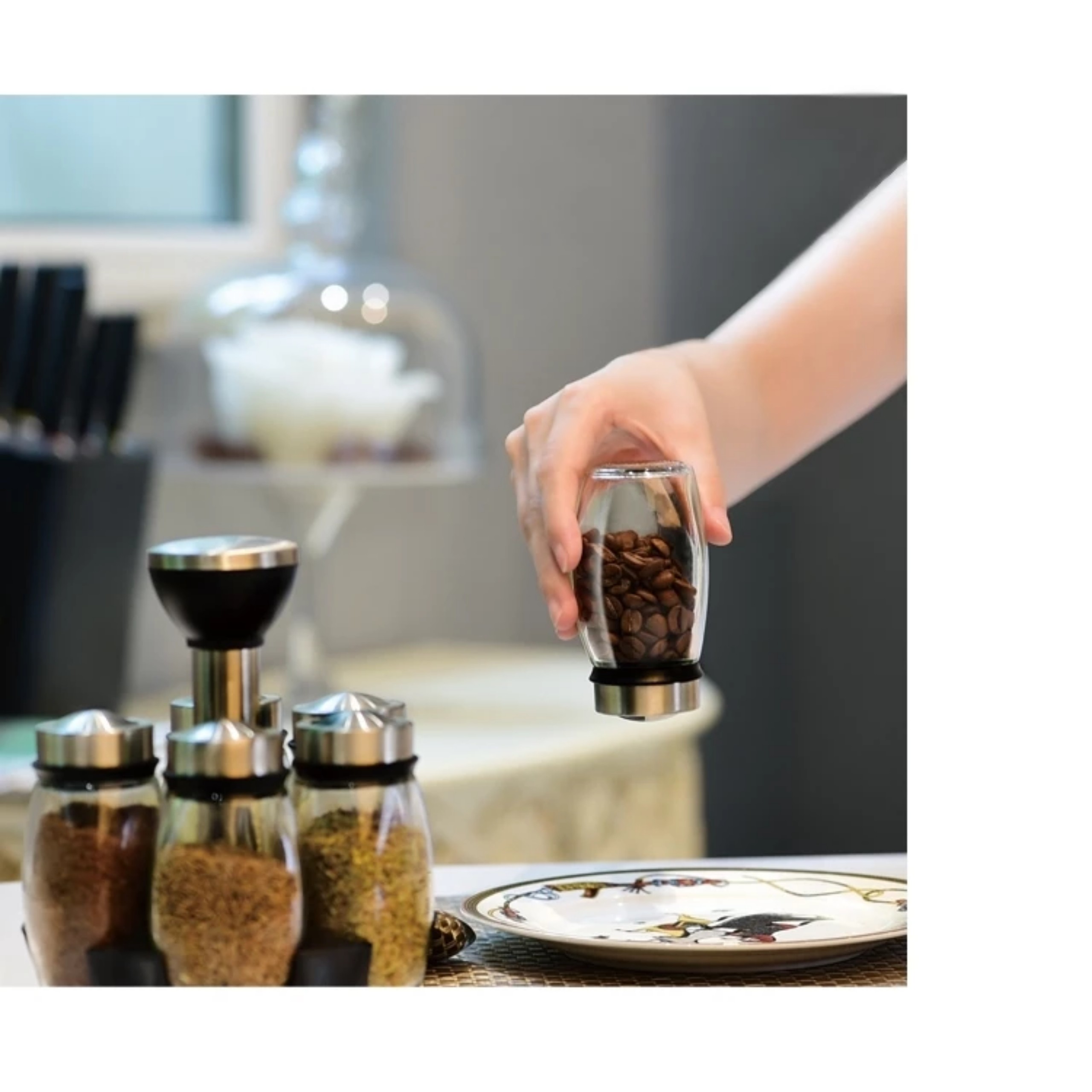 BỘ 6 HŨ ĐỰNG GIA VỊ THỦY TINH CHỐNG VỠ KÈM ĐẾ XOAY