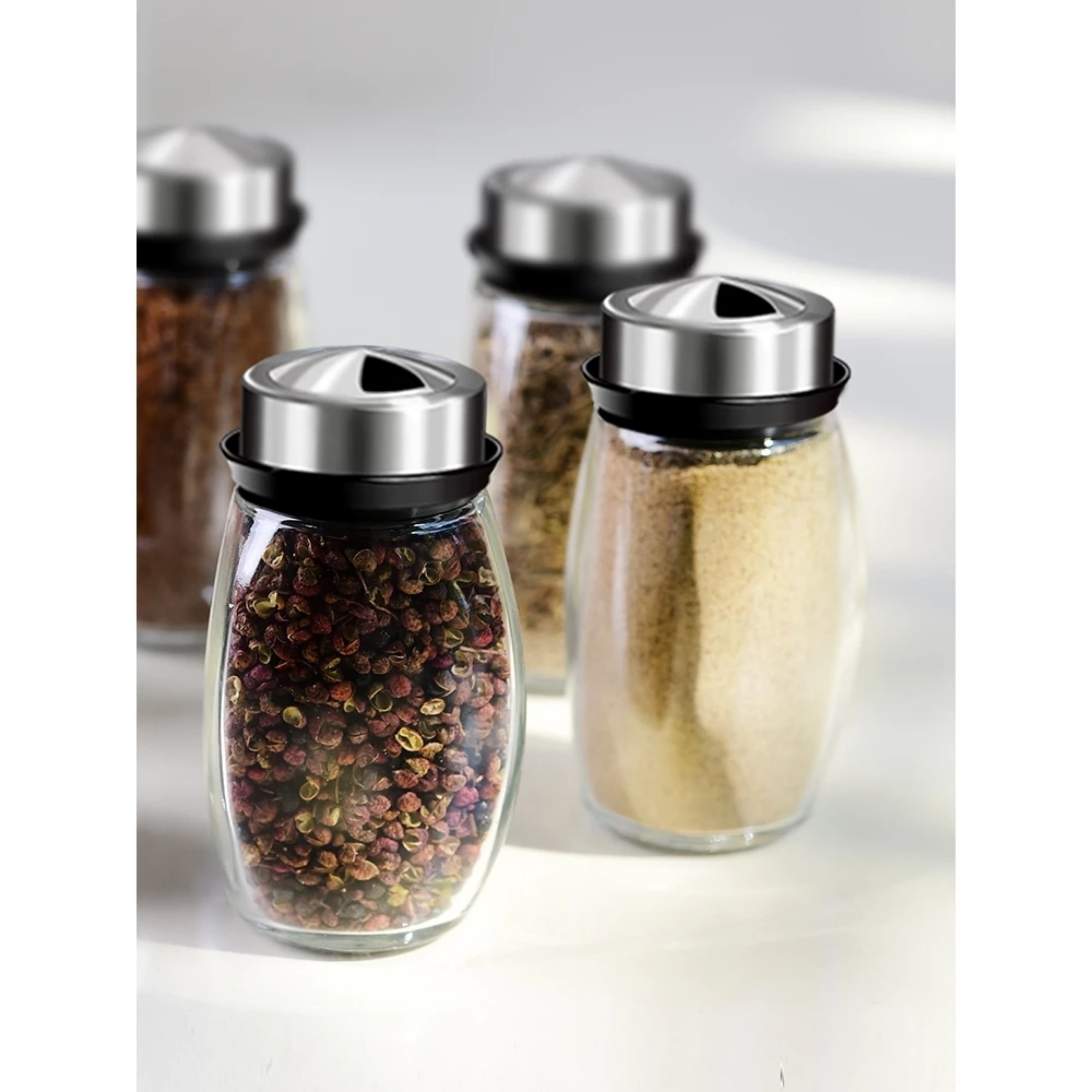 BỘ 6 HŨ ĐỰNG GIA VỊ THỦY TINH CHỐNG VỠ KÈM ĐẾ XOAY