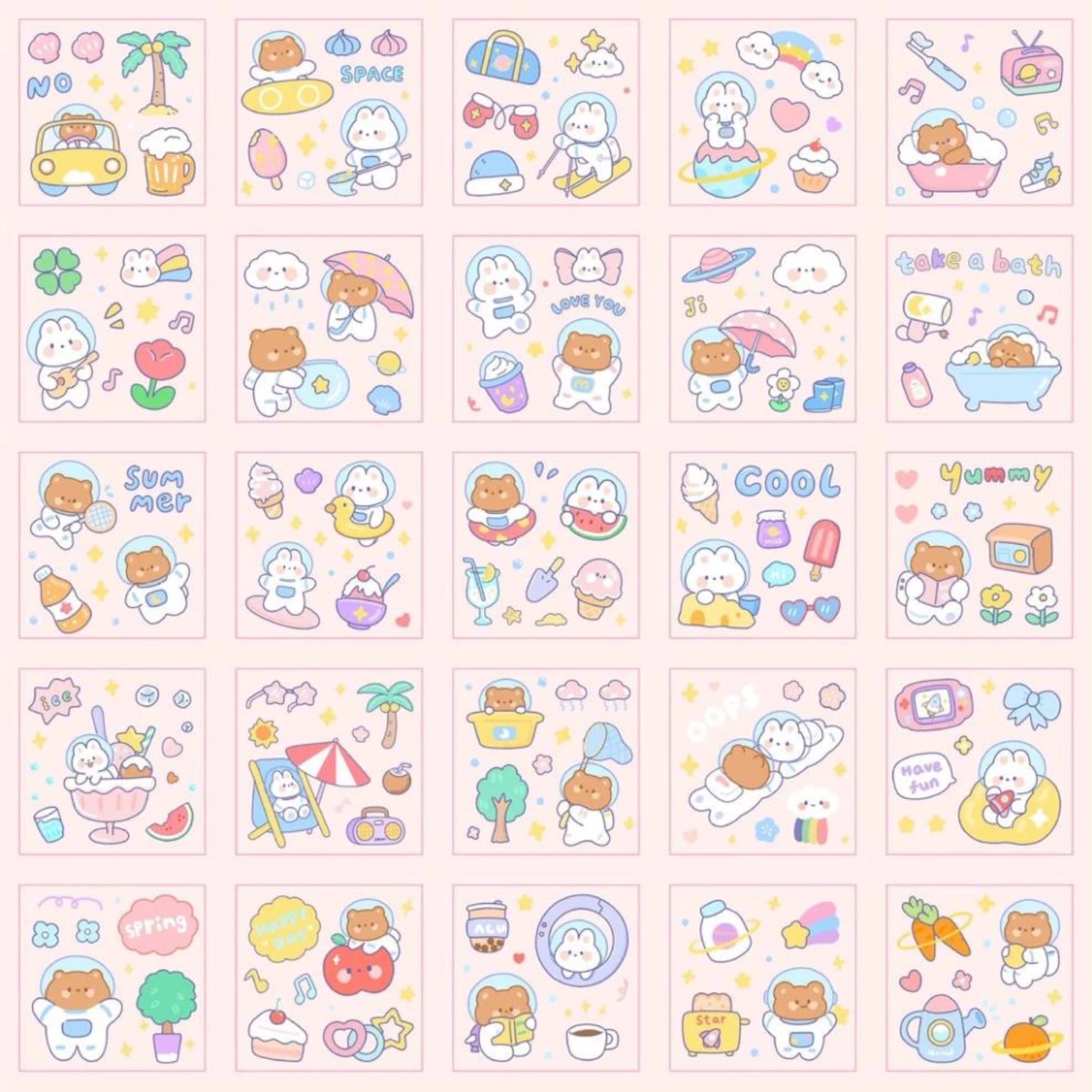 SET 100 STICKER DỄ THƯƠNG KHÔNG THẤM NƯỚC