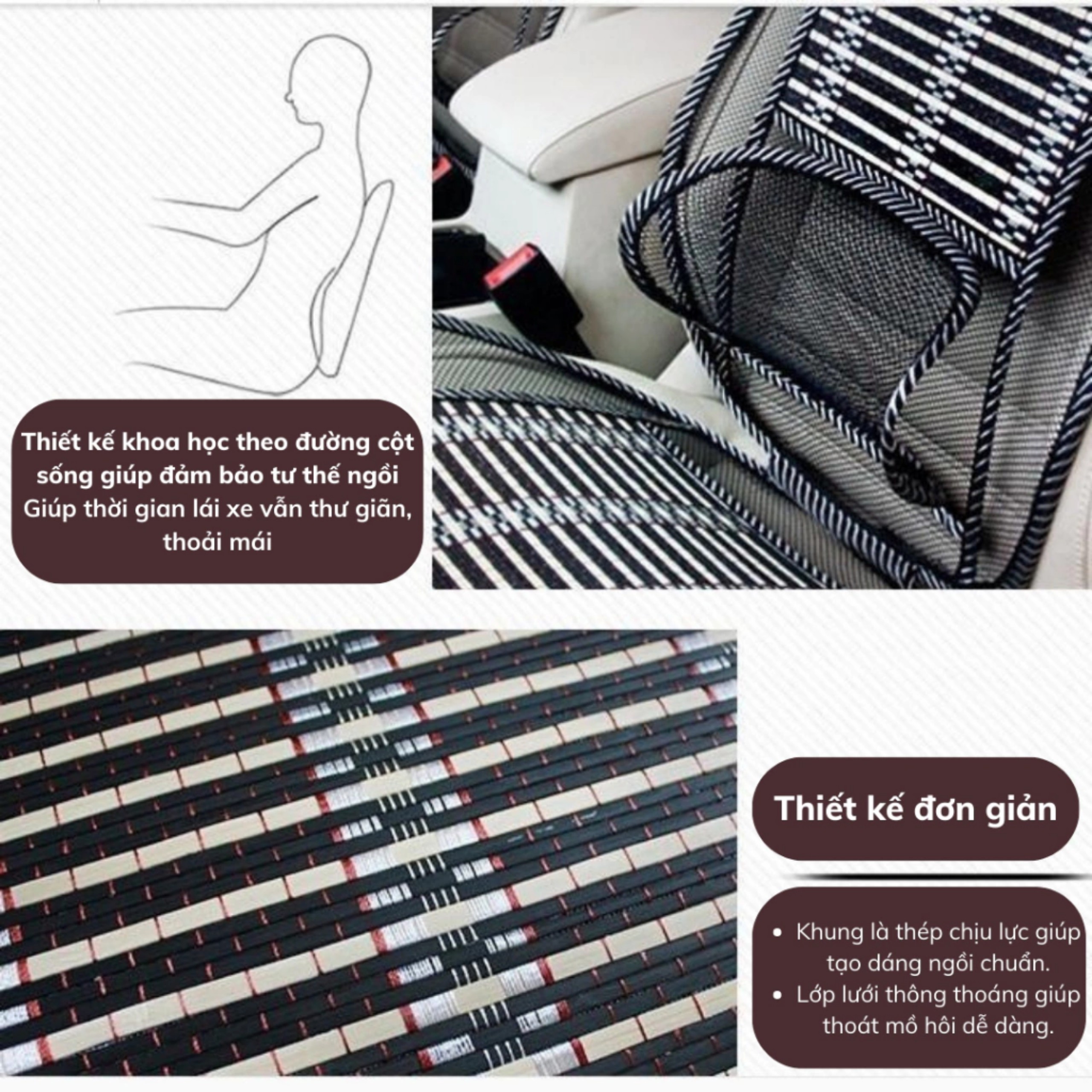 BỘ LÓT GHẾ TỰA LƯNG OTO LƯỚI TRÚC