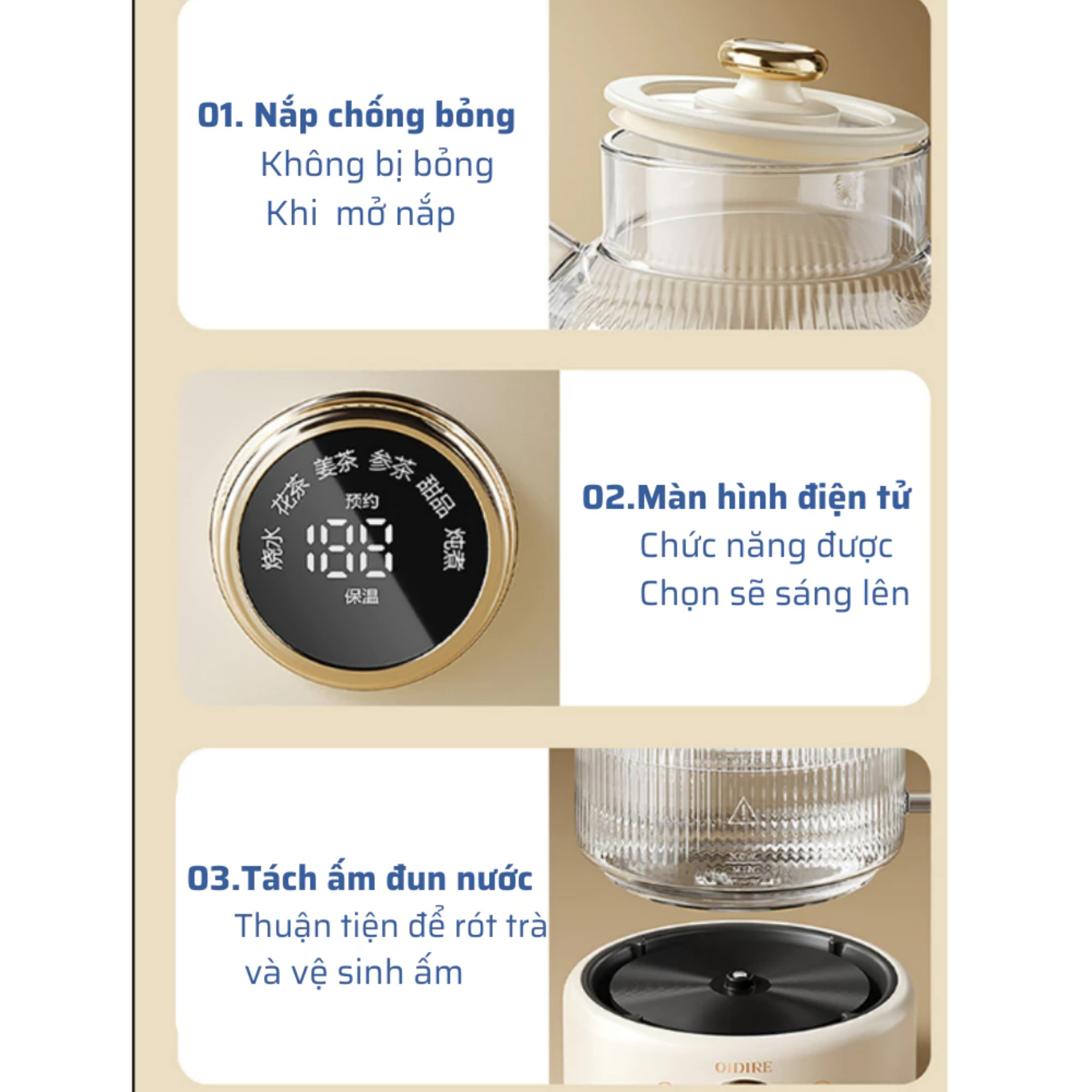 BÌNH ĐUN NƯỚC THỦY TINH PHA TRÀ OIDIRE 530W 220V