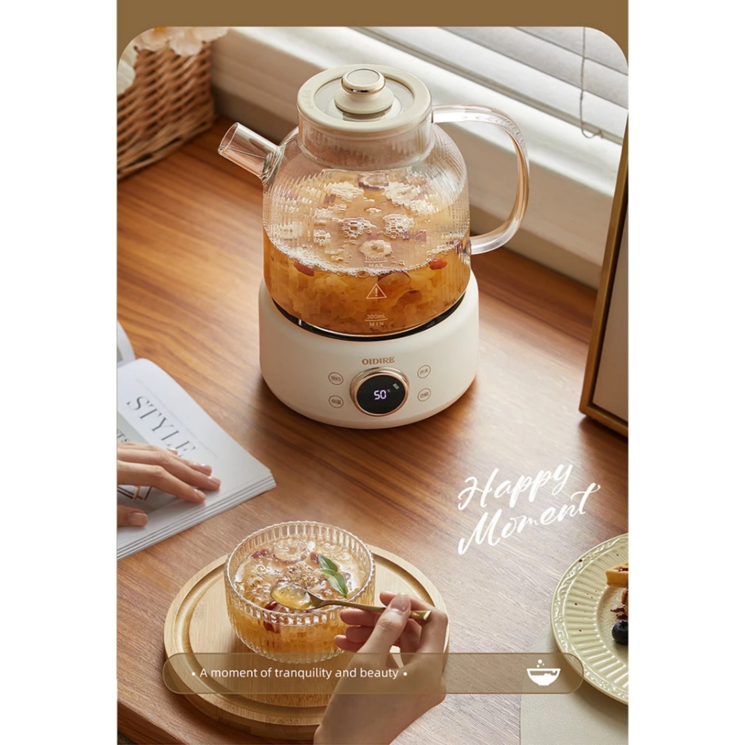 BÌNH ĐUN NƯỚC THỦY TINH PHA TRÀ OIDIRE 530W 220V