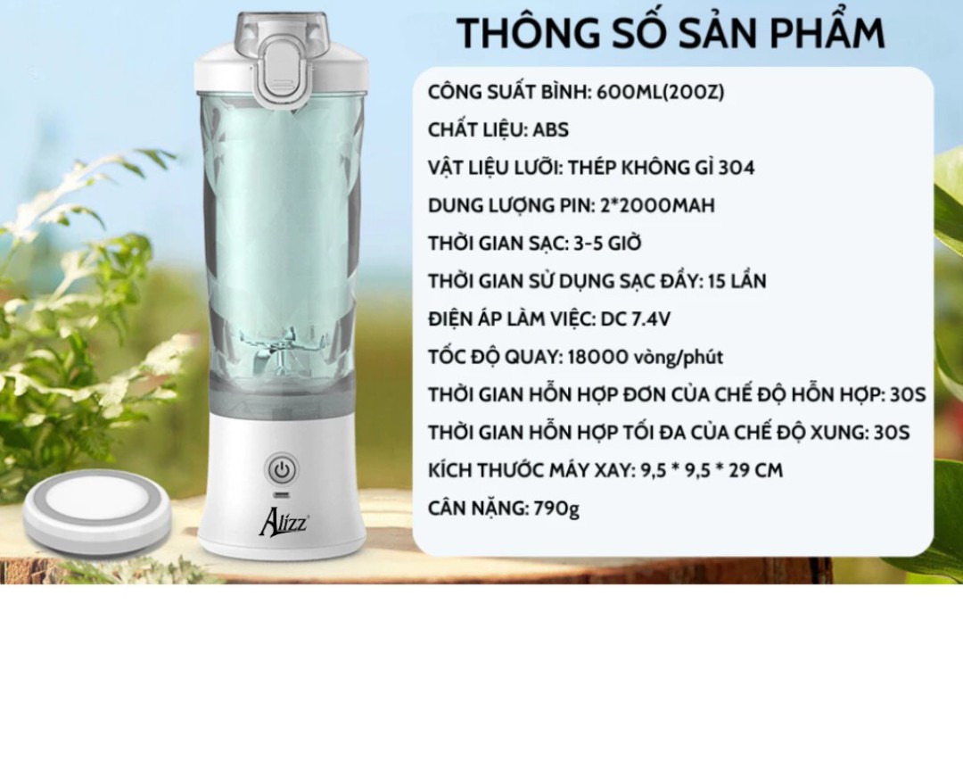 MÁY XAY SINH TỐ CẦM TAY 600ML ALIZZ AL-13554