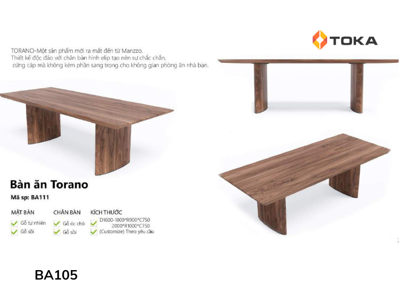 Bàn ăn gỗ óc chó cao cấp TORANO BA105