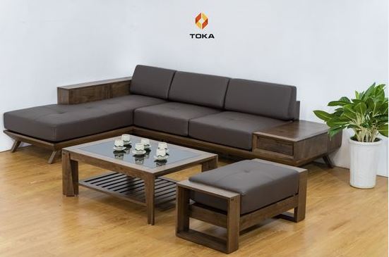 Bộ sofa góc gỗ sồi chân thẳng GS010