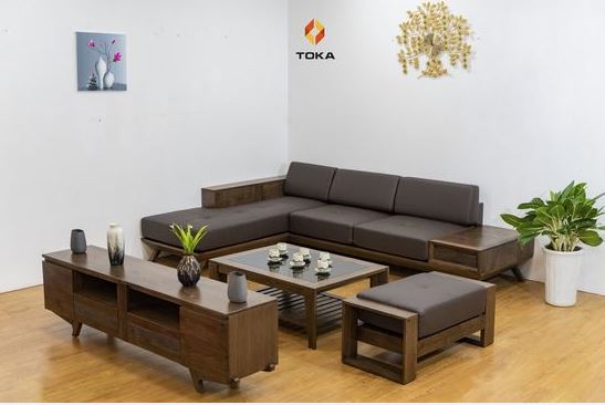 Bộ sofa góc gỗ sồi chân thẳng GS010