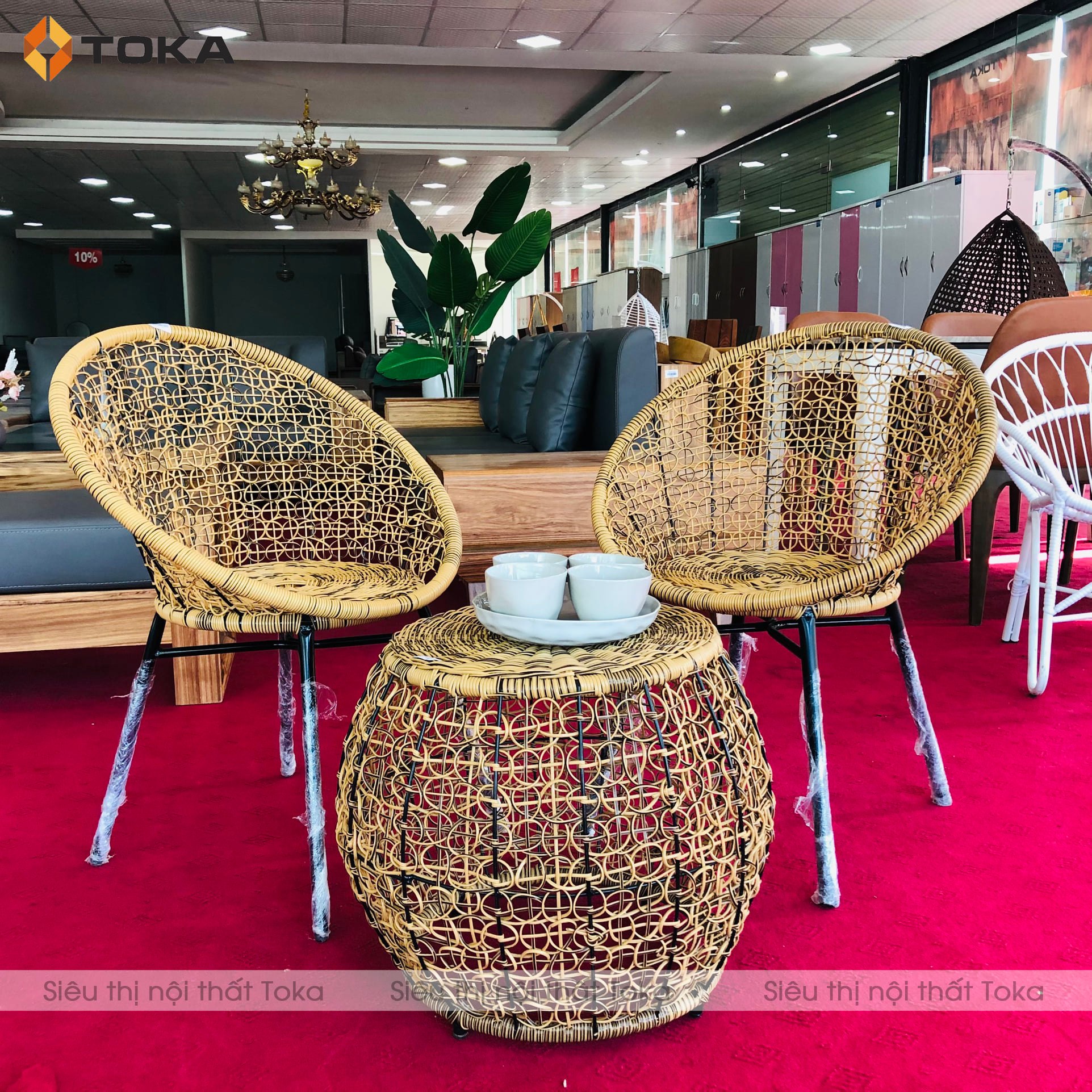 Bộ bàn ghế giả mây mầu cỏ úa