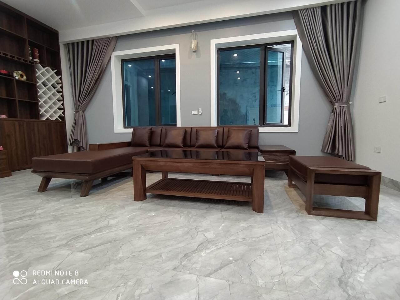 Bộ sofa góc gỗ sồi chân thẳng GS010