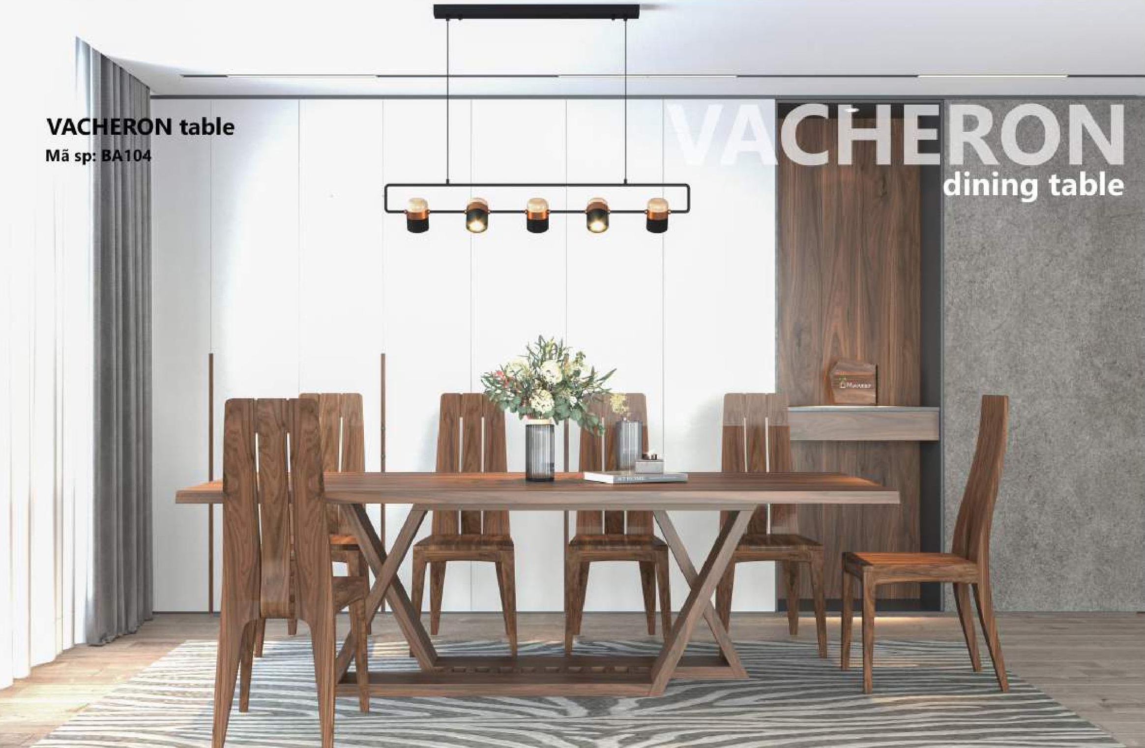 Bàn ăn gỗ óc chó cao cấp VACHERON BA104