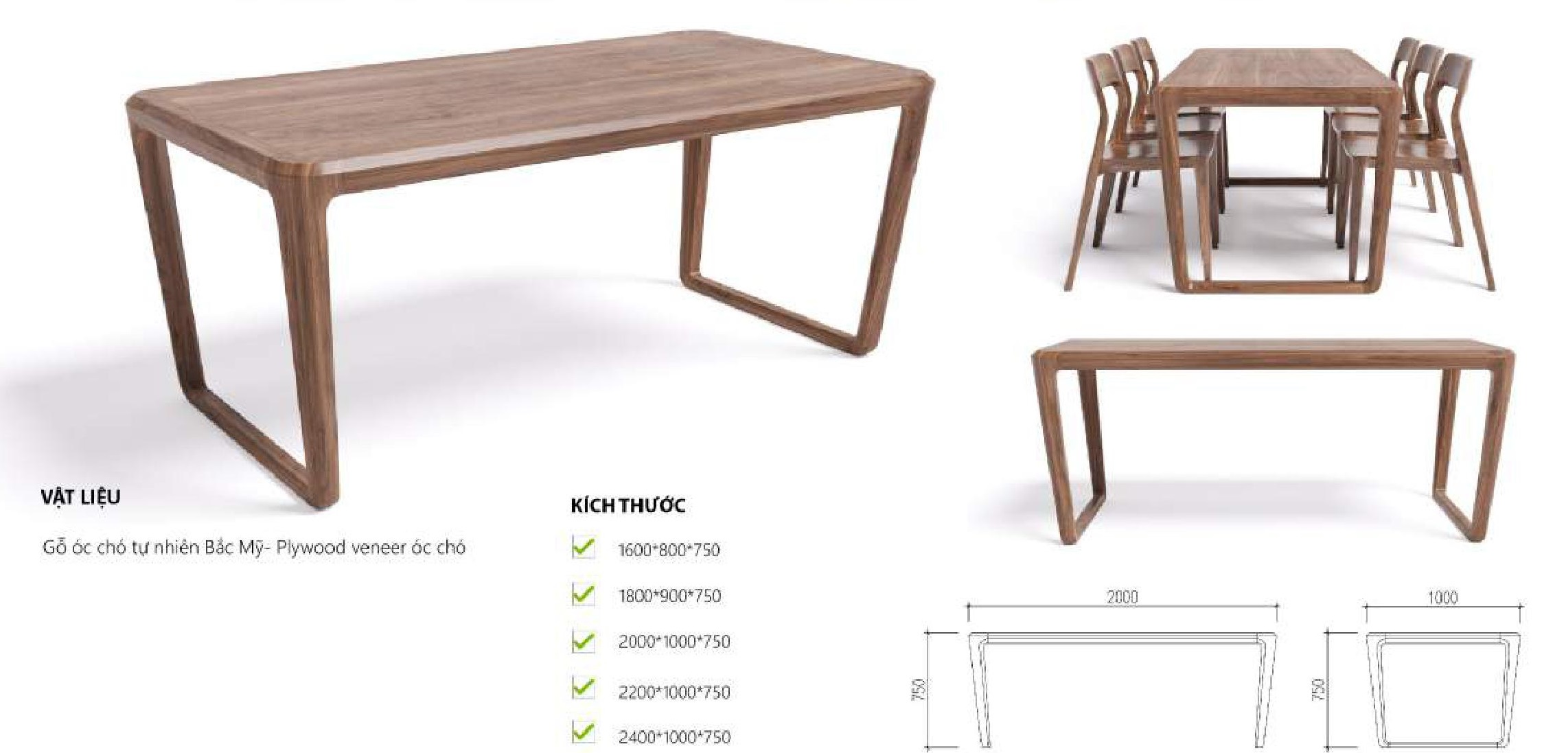 Bàn ăn gỗ óc chó cao cấp BRICO BA137