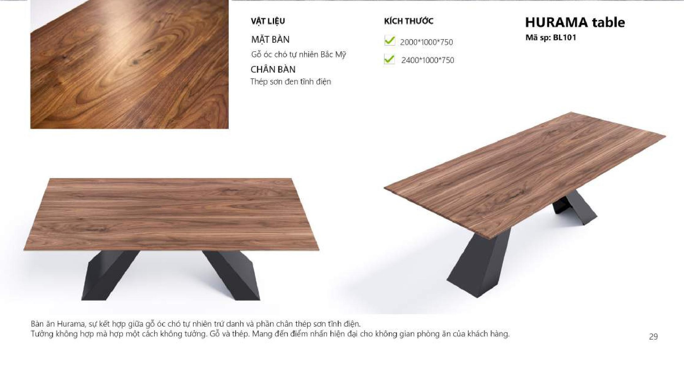 Bàn ăn gỗ óc chó cao cấp HURAMA BL101