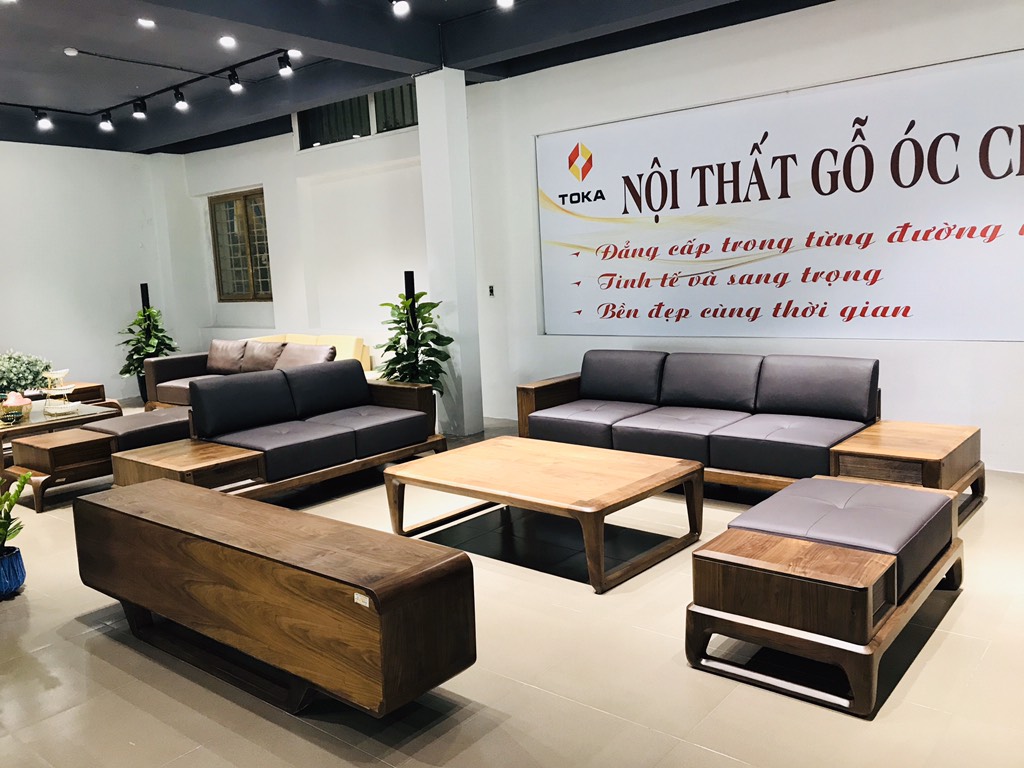 Bộ Sofa BRICO S-117 gỗ óc chó cao cấp