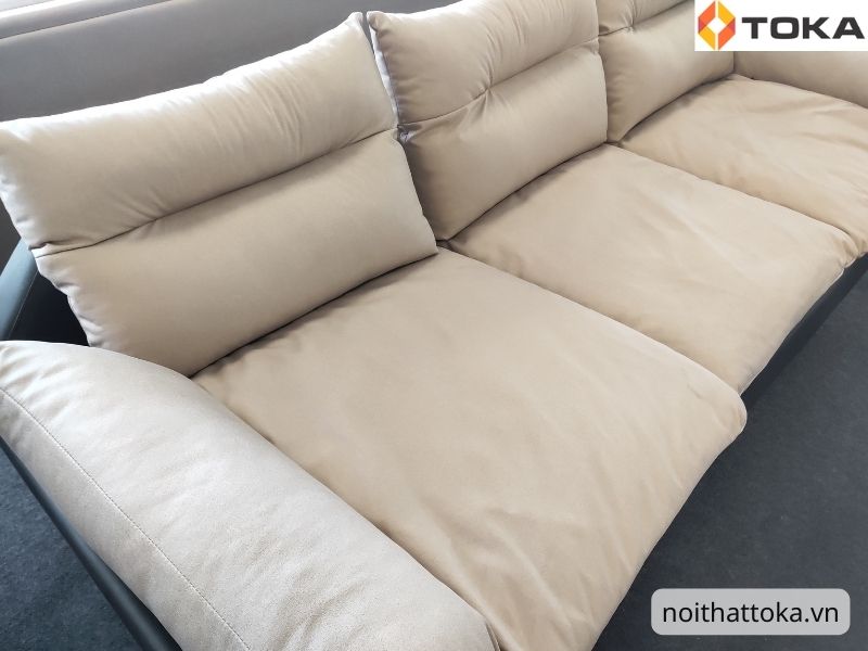 Sofa da nỉ J08 phối màu ghi kem