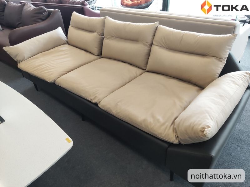Sofa da nỉ J08 phối màu ghi kem