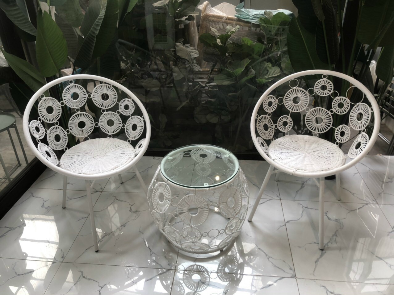 Bộ bàn ghế mây nhựa hoa mai