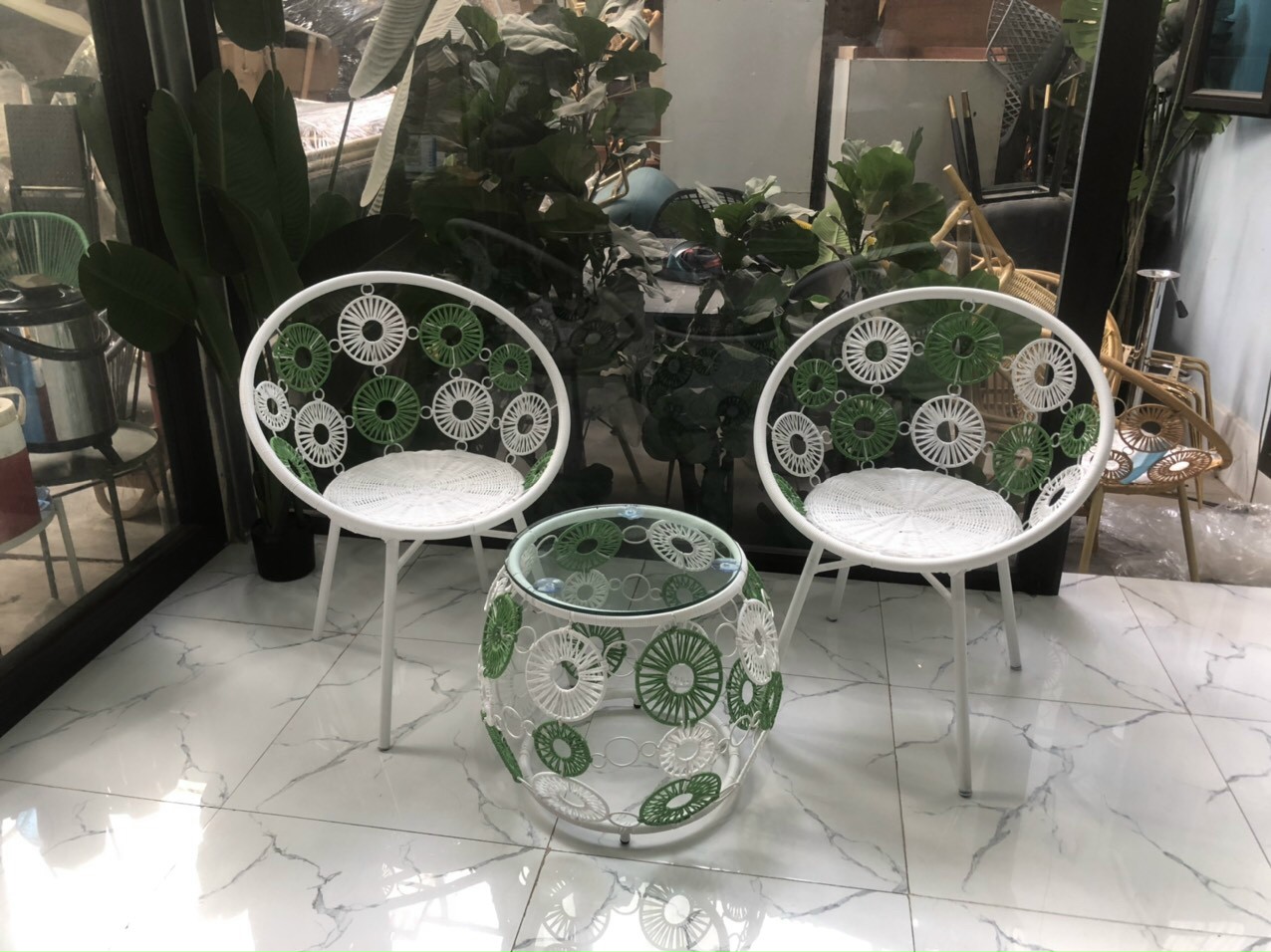 Bộ bàn ghế mây nhựa hoa mai