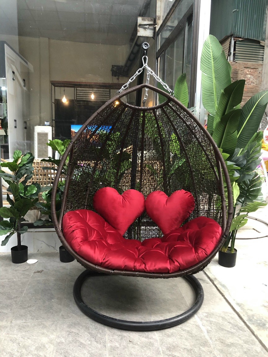 Xích đu đôi đan rối mây nhựa