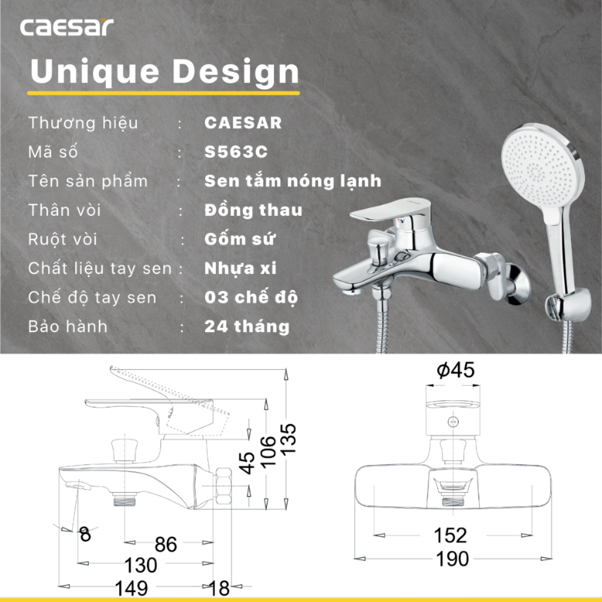 Vòi hoa sen tắm Caesar S563C