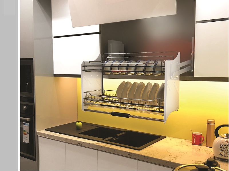 Giá bát đĩa di động inox304 bóng có khay đũa (H-BD138DP+)