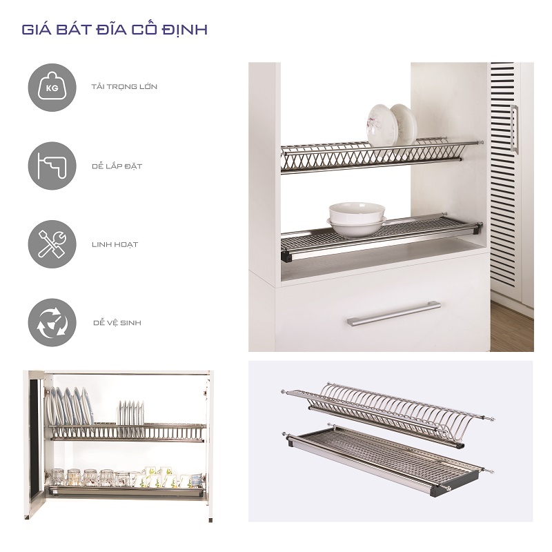 Giá bát cố định 2 tầng inox304 (H-BD1670)