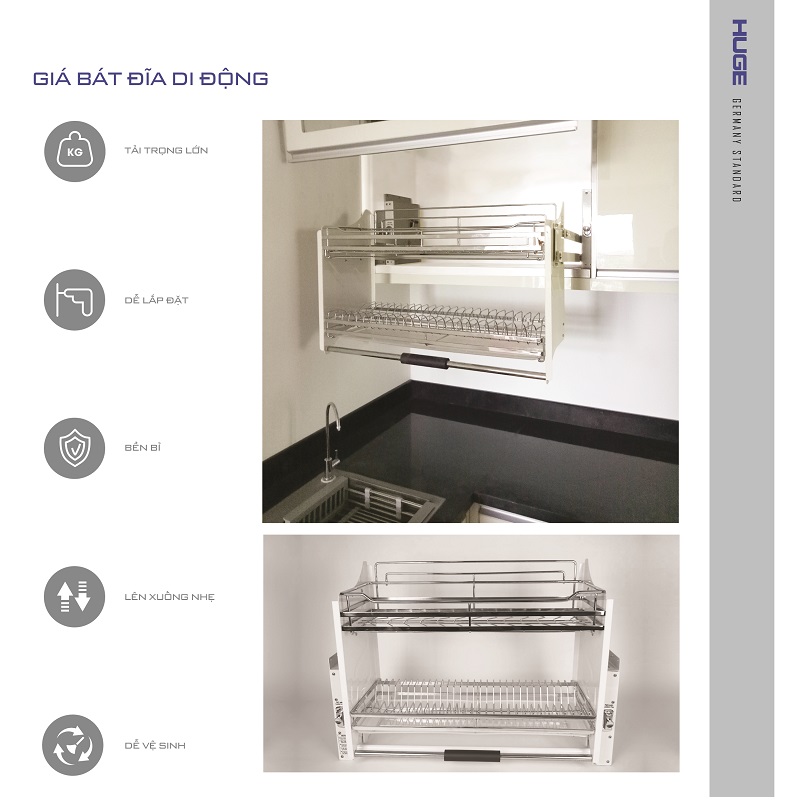 Giá bát di động inox bóng (H-BD118D)