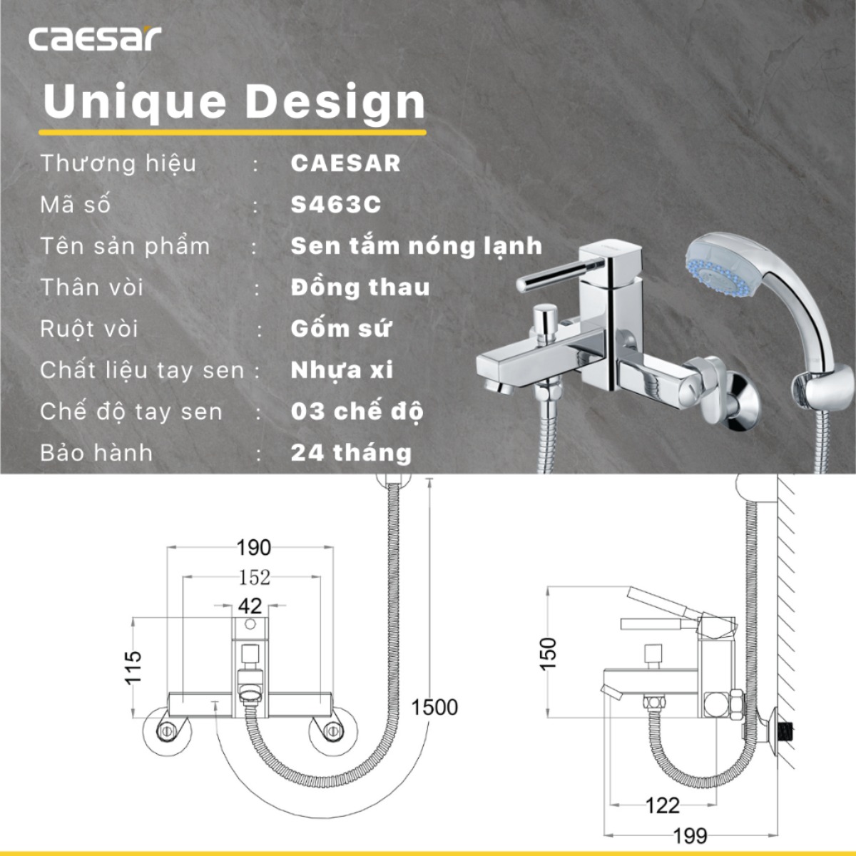 Vòi sen nóng lạnh Caesar S463C