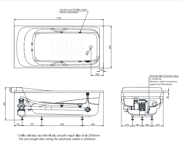 Bồn tắm Massage TOTO PPYK1760ZRHPNE Có Tay Vịn