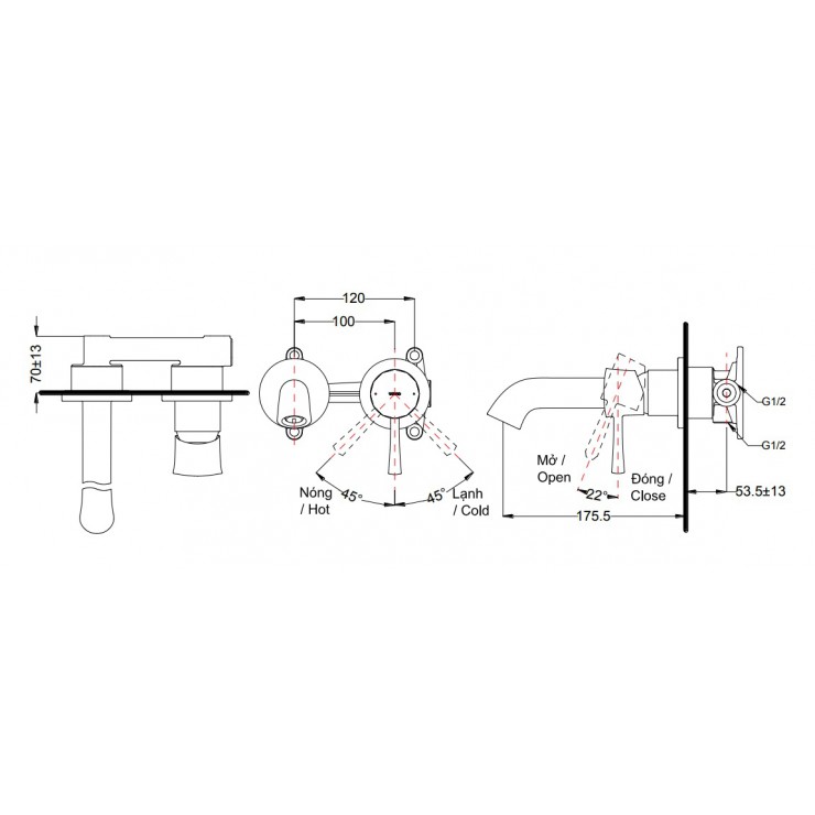 Vòi Lavabo Nóng Lạnh TOTO TLS02307B Gắn Tường